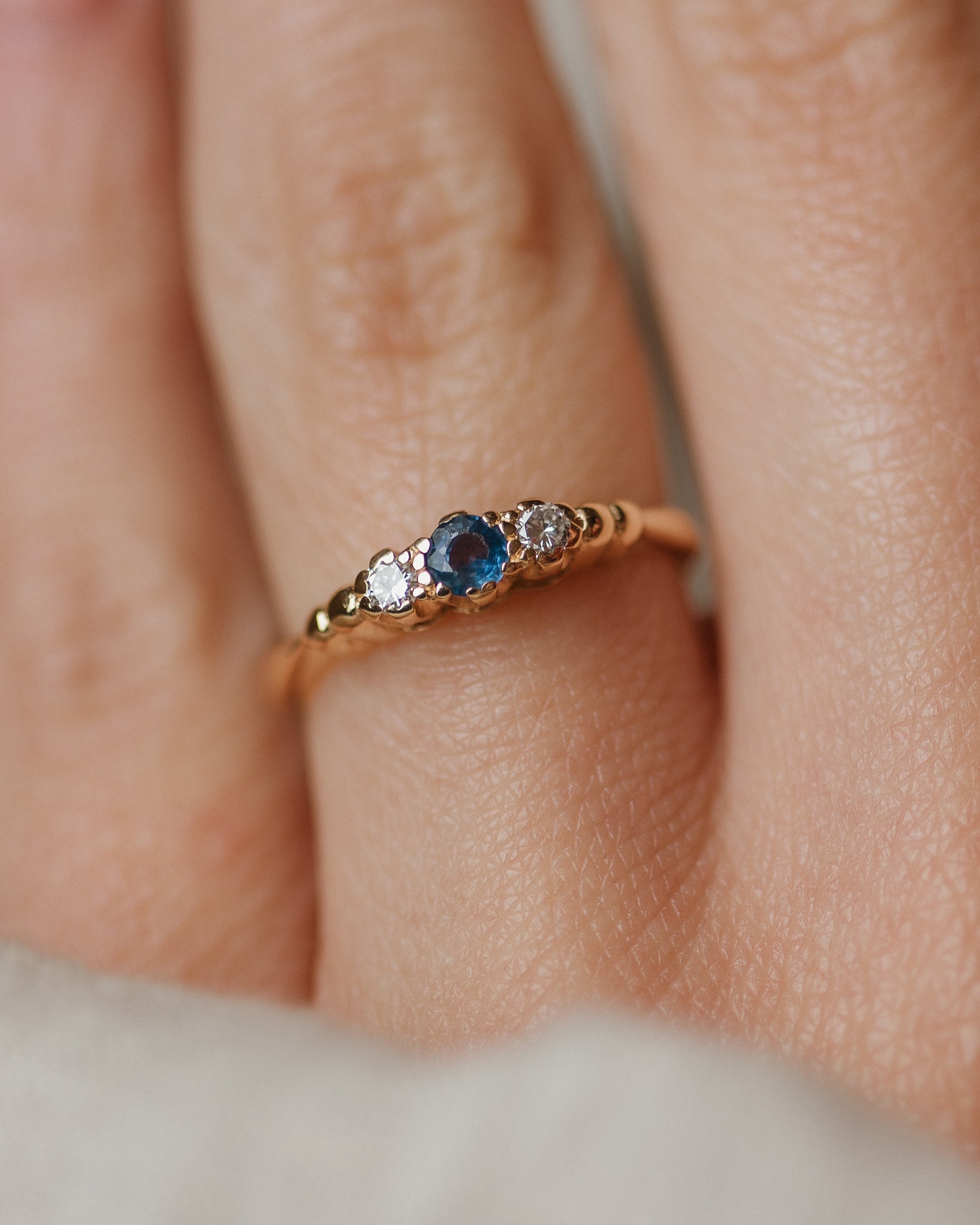 Enid 1996 Vintage 9ct Gold Sapphire & Diamond Trilogy Ring