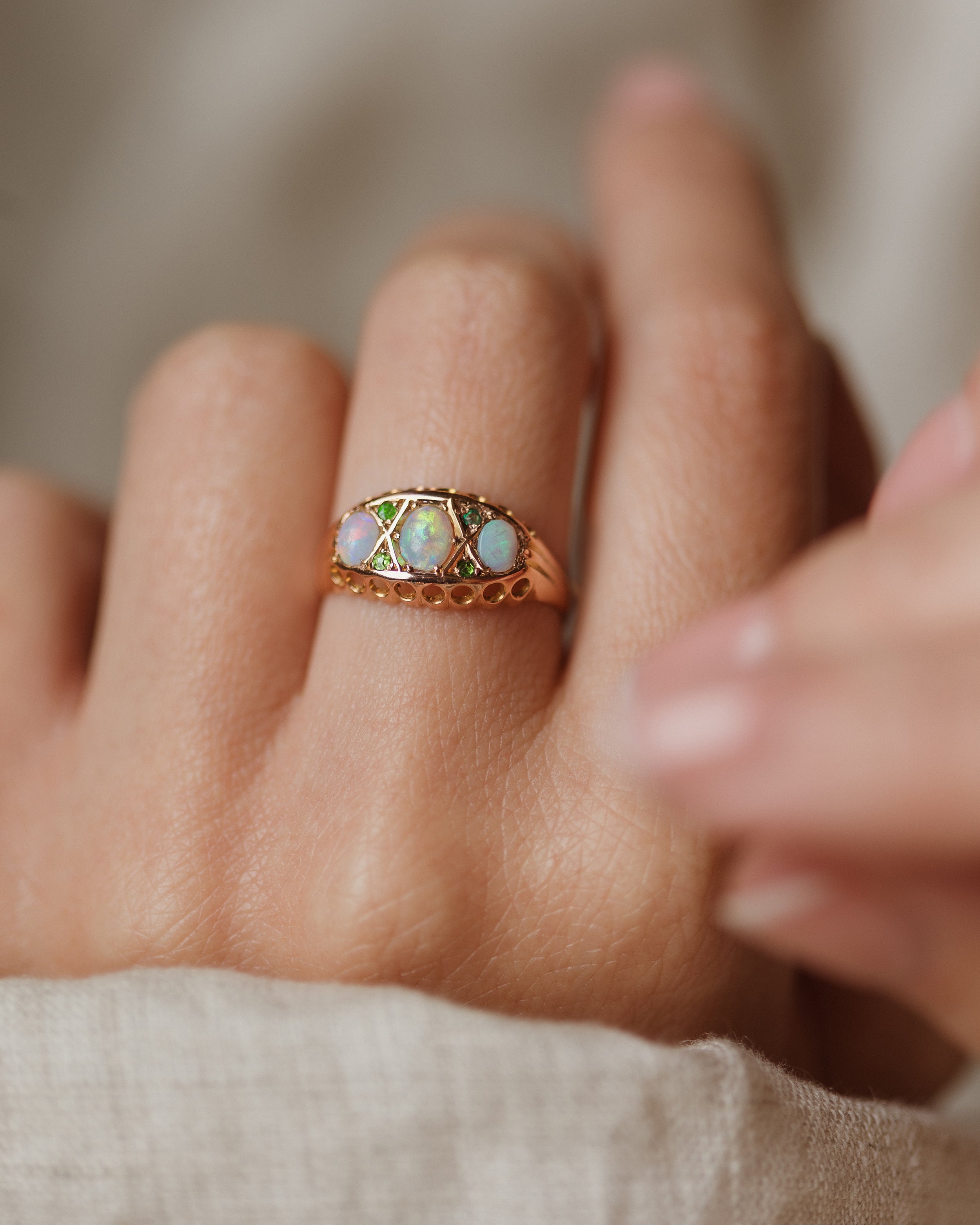 Fabienne 1907 Antique 9ct Gold Opal & Emerald Ring