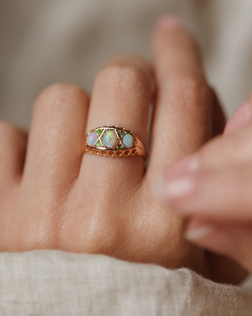 Fabienne 1907 Antique 9ct Gold Opal & Emerald Ring