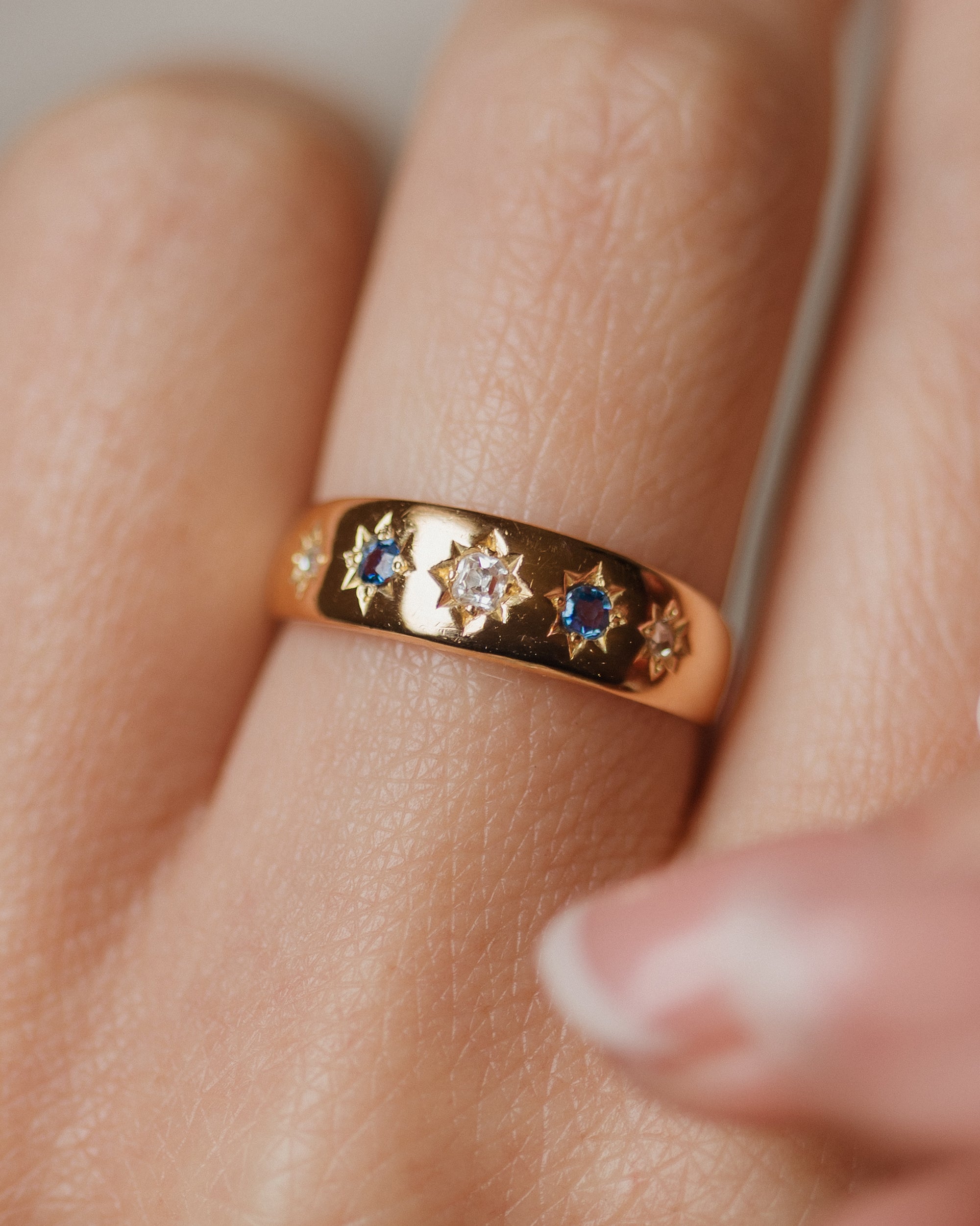 Annette 1888 Antique 18ct Gold Sapphire & Diamond Five Stone Ring