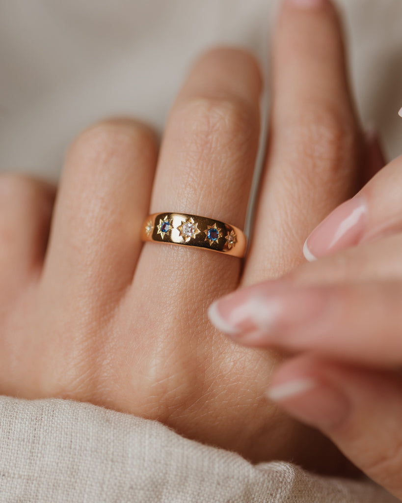 Annette 1888 Antique 18ct Gold Sapphire & Diamond Five Stone Ring