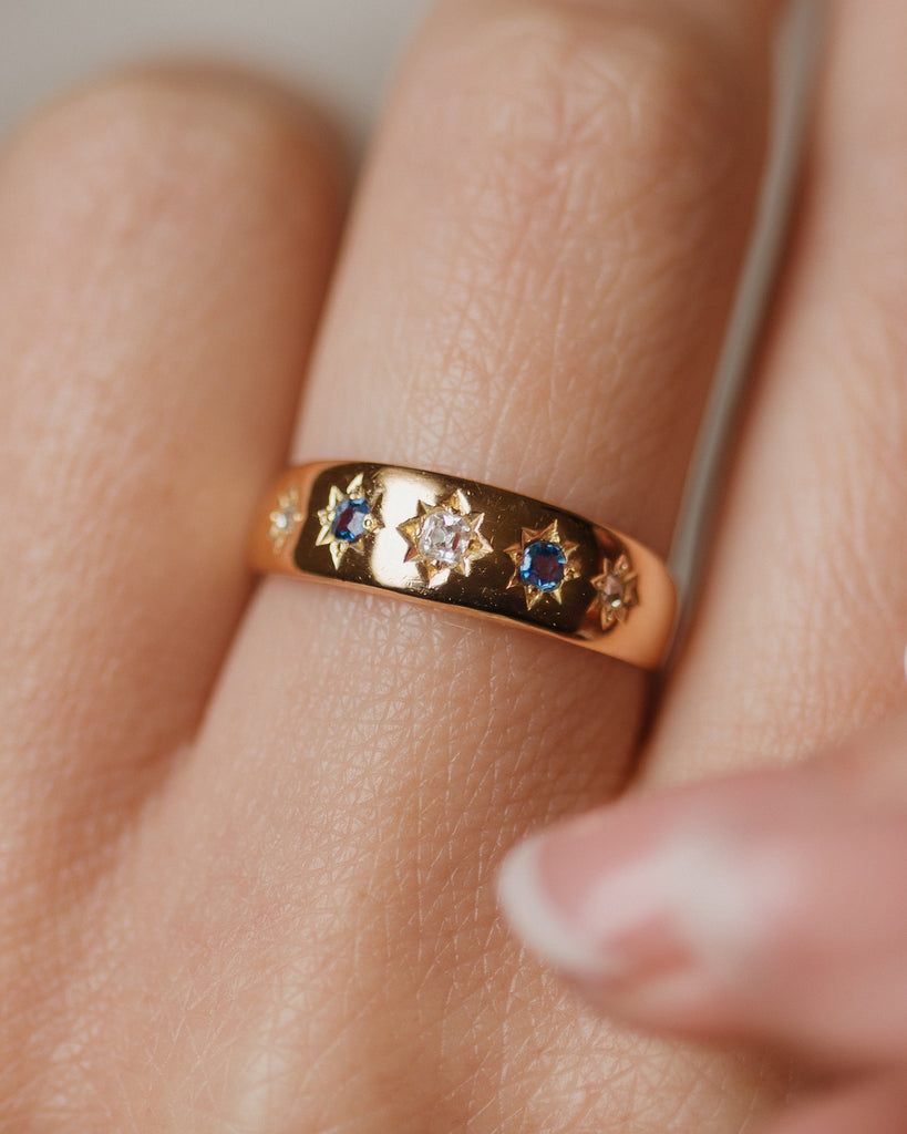 Annette 1888 Antique 18ct Gold Sapphire & Diamond Five Stone Ring