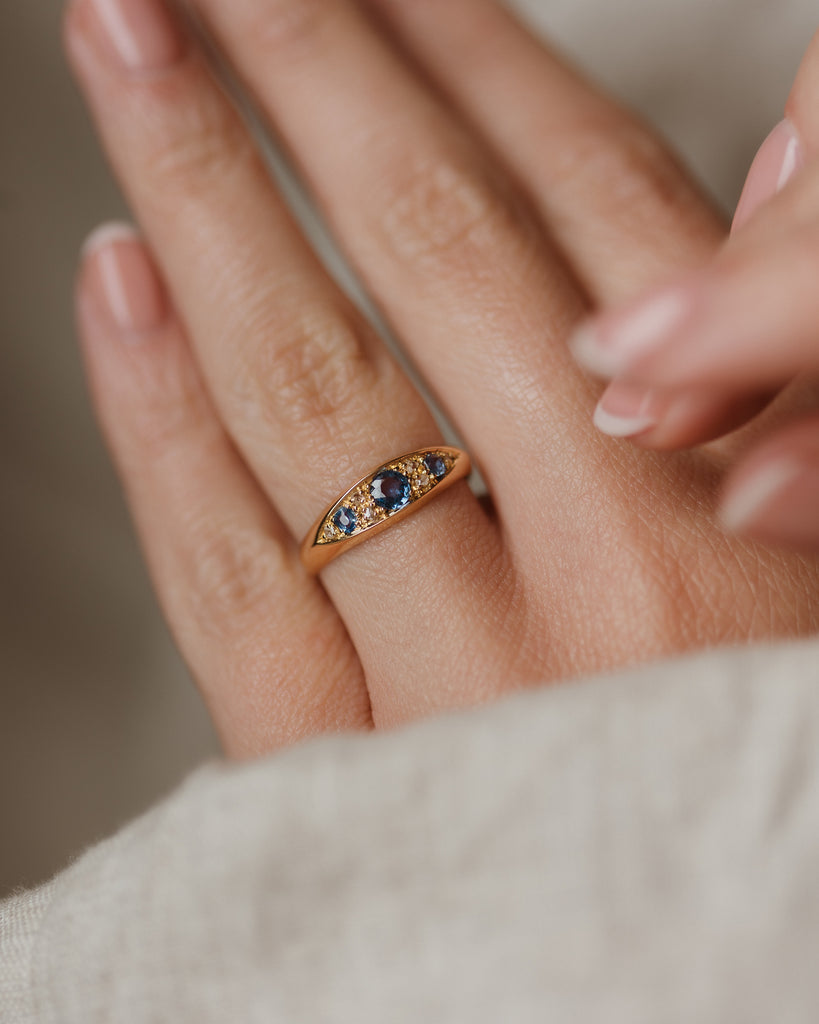 Cécile 1907 Antique 18ct Gold Sapphire & Diamond Seven Stone Ring