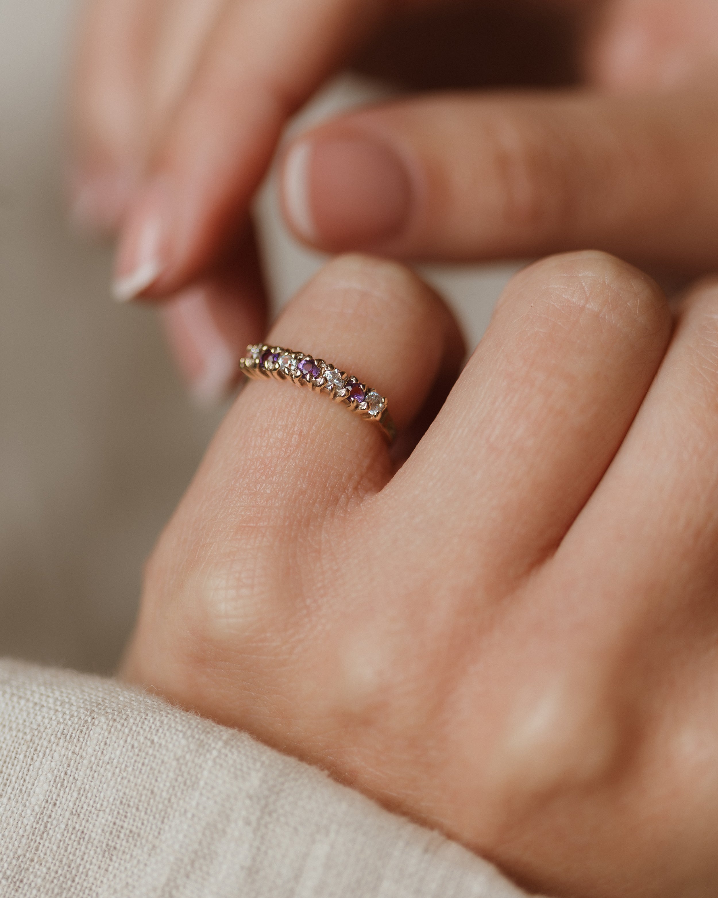 Dora Vintage 9ct Gold Amethyst & CZ Half Eternity Ring