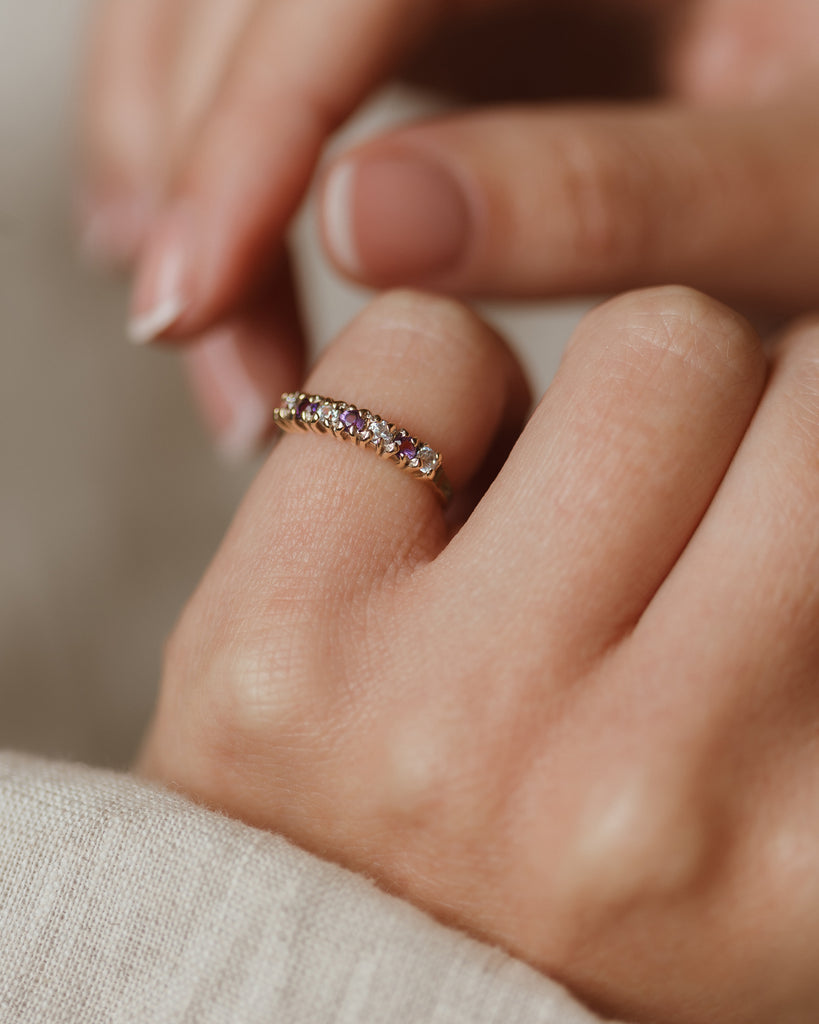 Dora Vintage 9ct Gold Amethyst & CZ Half Eternity Ring
