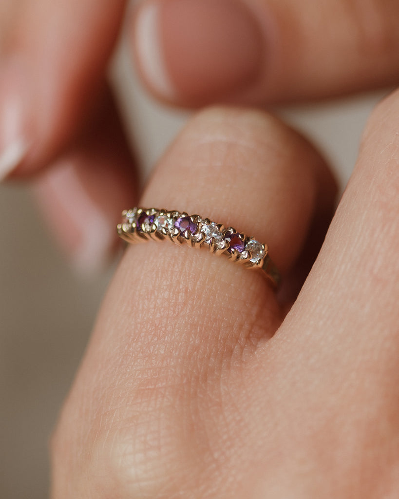 Dora Vintage 9ct Gold Amethyst & CZ Half Eternity Ring