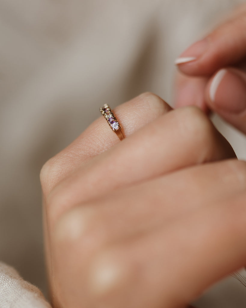 Dora Vintage 9ct Gold Amethyst & CZ Half Eternity Ring