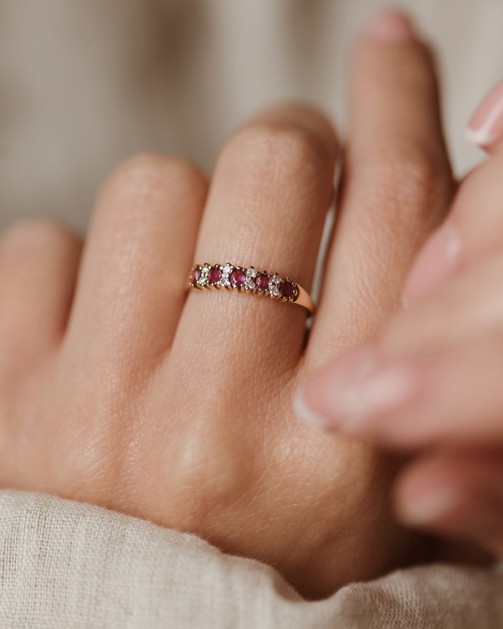 Elodie Vintage 9ct Gold Ruby & Diamond Half Eternity Ring
