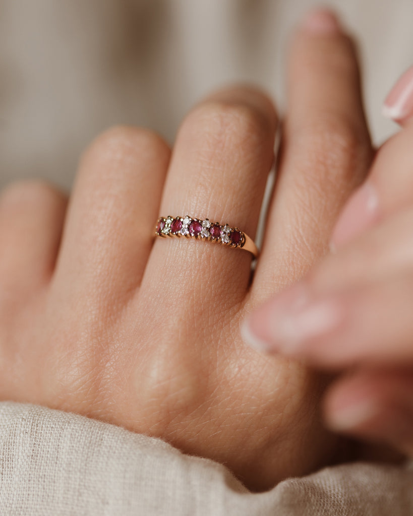 Elodie Vintage 9ct Gold Ruby & Diamond Half Eternity Ring