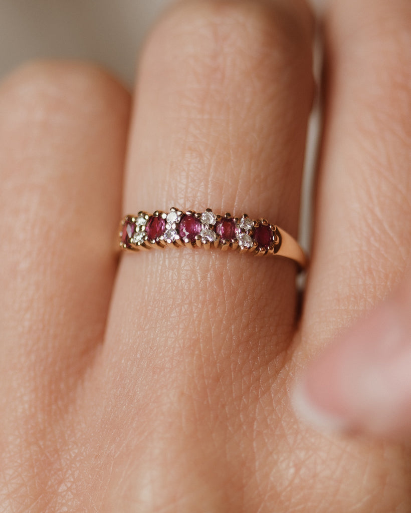 Elodie Vintage 9ct Gold Ruby & Diamond Half Eternity Ring
