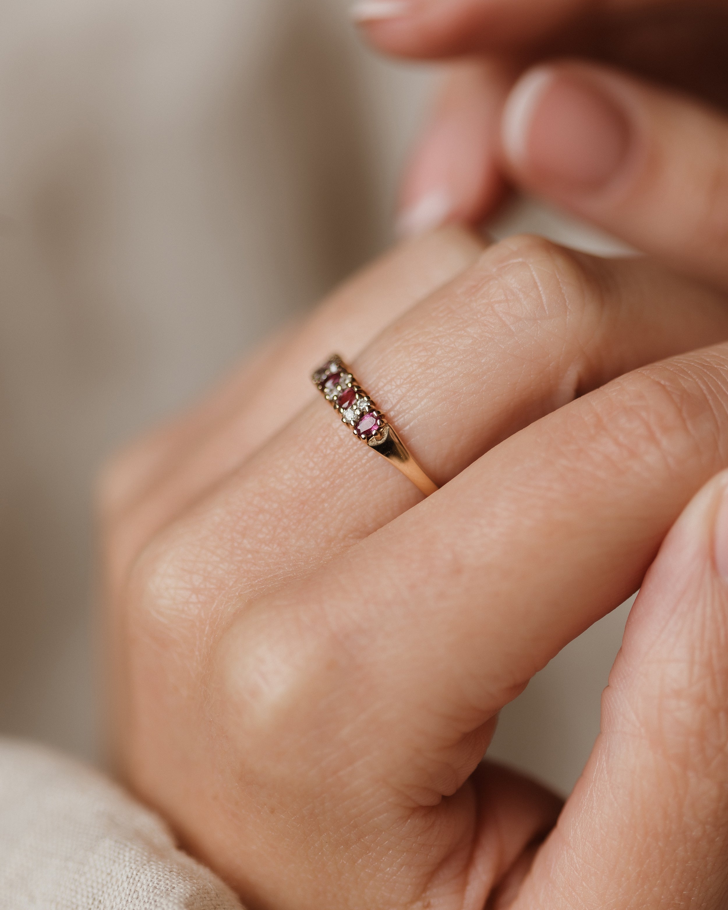 Elodie Vintage 9ct Gold Ruby & Diamond Half Eternity Ring