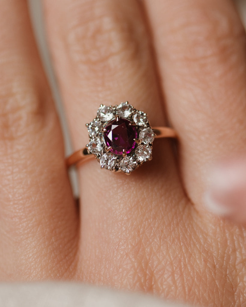 Patricia Antique 15ct Gold Ruby & White Sapphire Cluster Ring