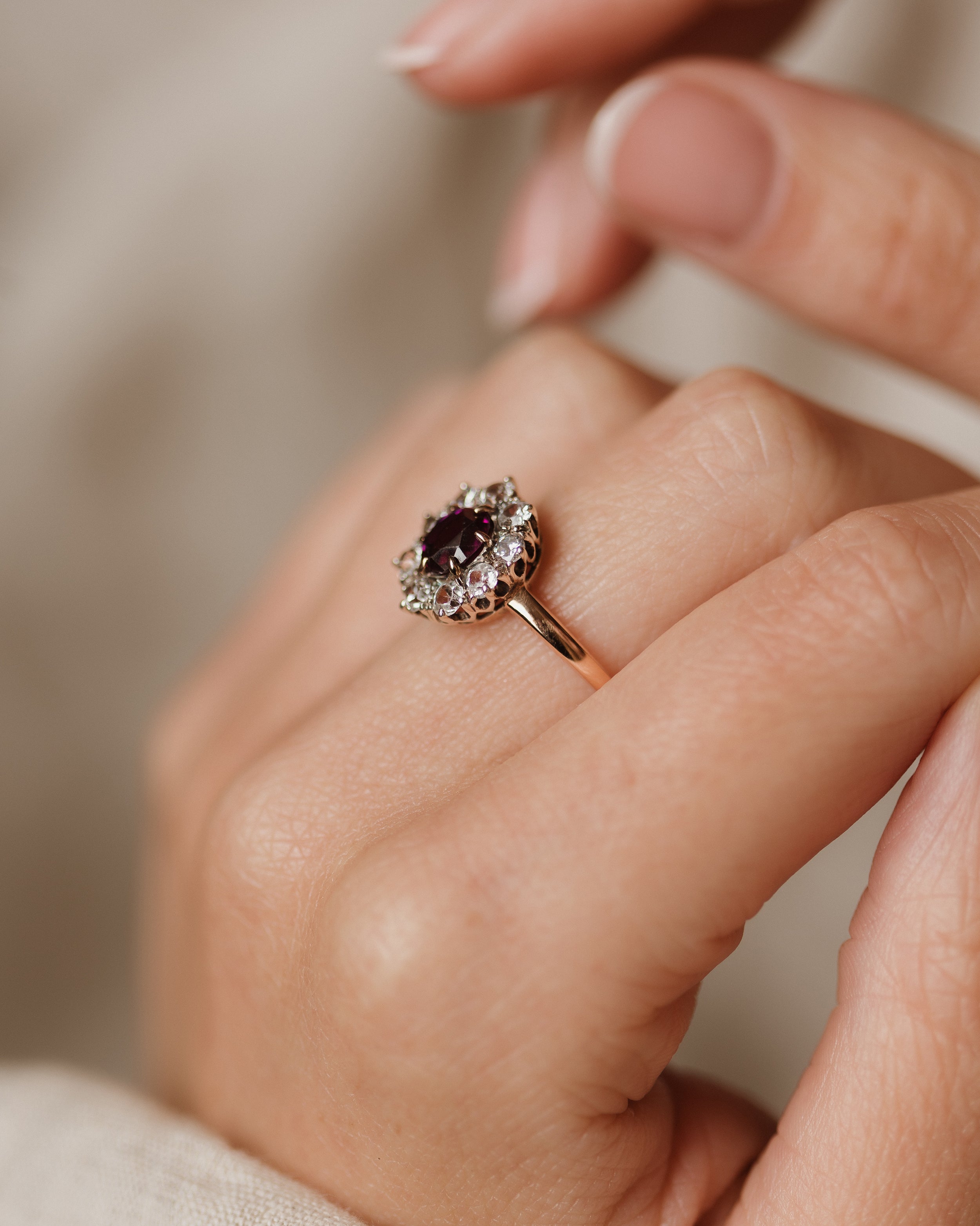 Patricia Antique 15ct Gold Ruby & White Sapphire Cluster Ring