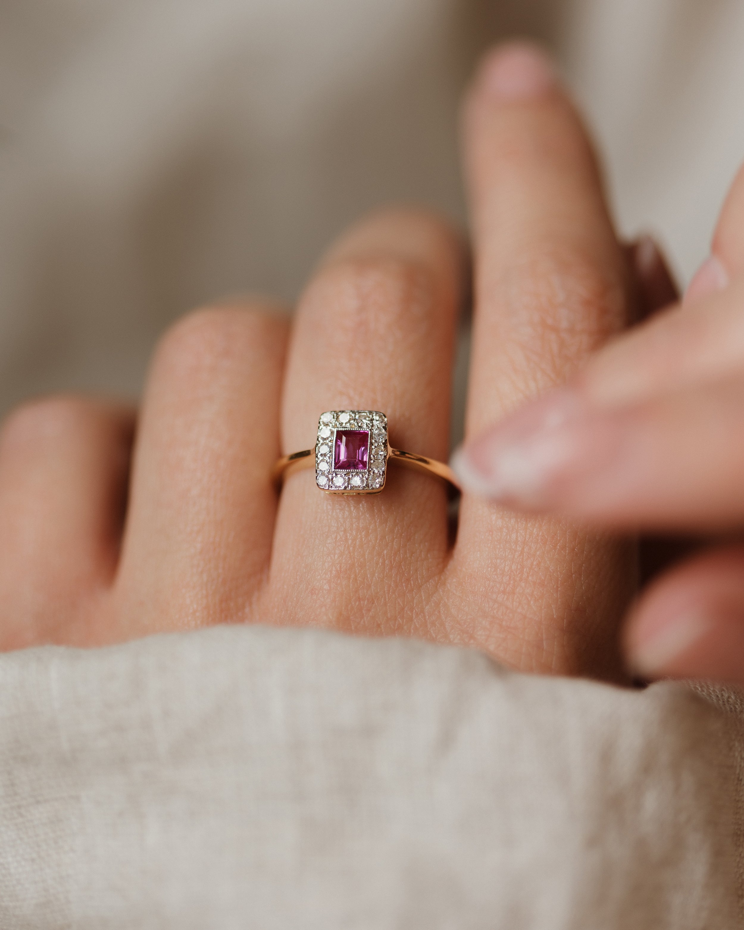 Delphine Antique Art Deco 18ct Gold Ruby & Diamond Cluster Ring