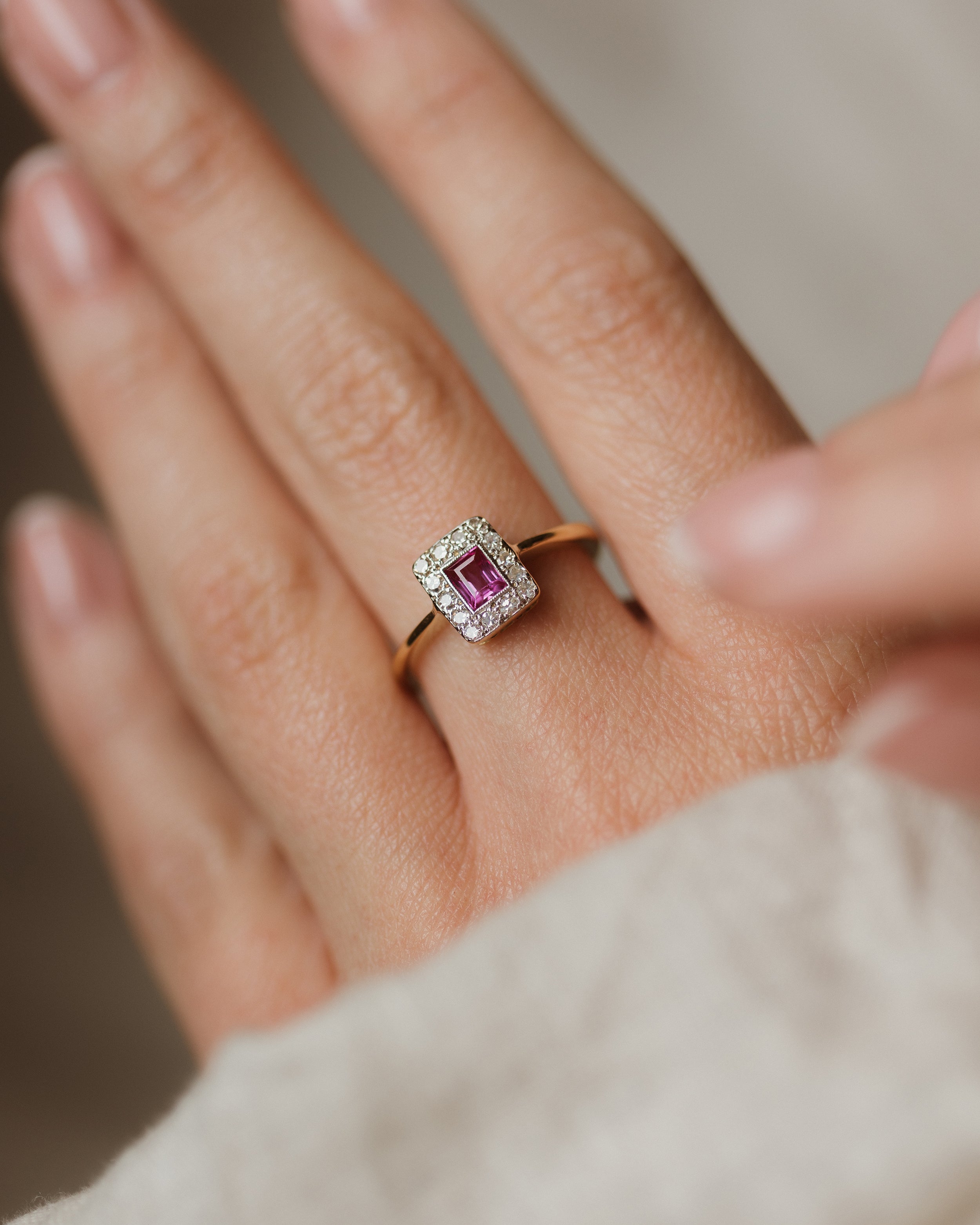 Image of Delphine Antique Art Deco 18ct Gold Ruby & Diamond Cluster Ring