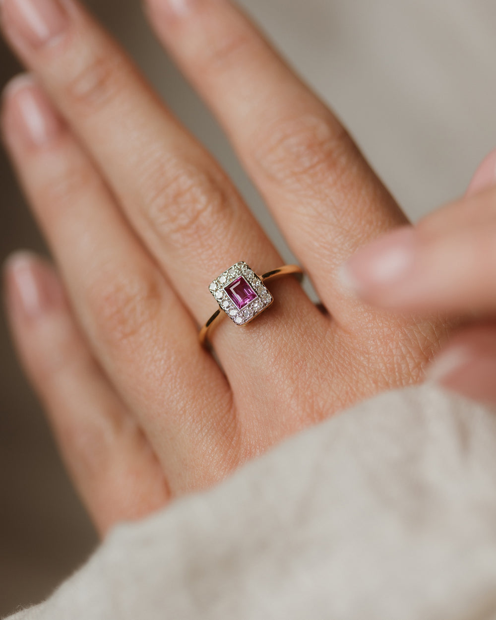 Delphine Antique Art Deco 18ct Gold Ruby & Diamond Cluster Ring