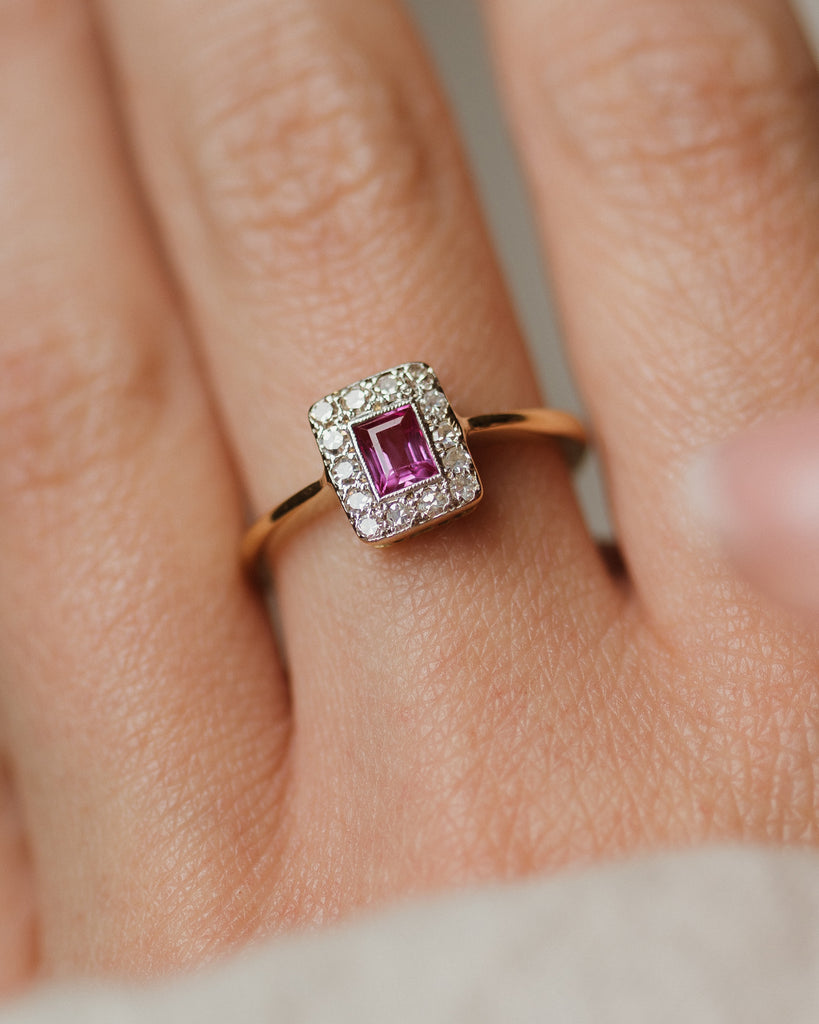 Delphine Antique Art Deco 18ct Gold Ruby & Diamond Cluster Ring