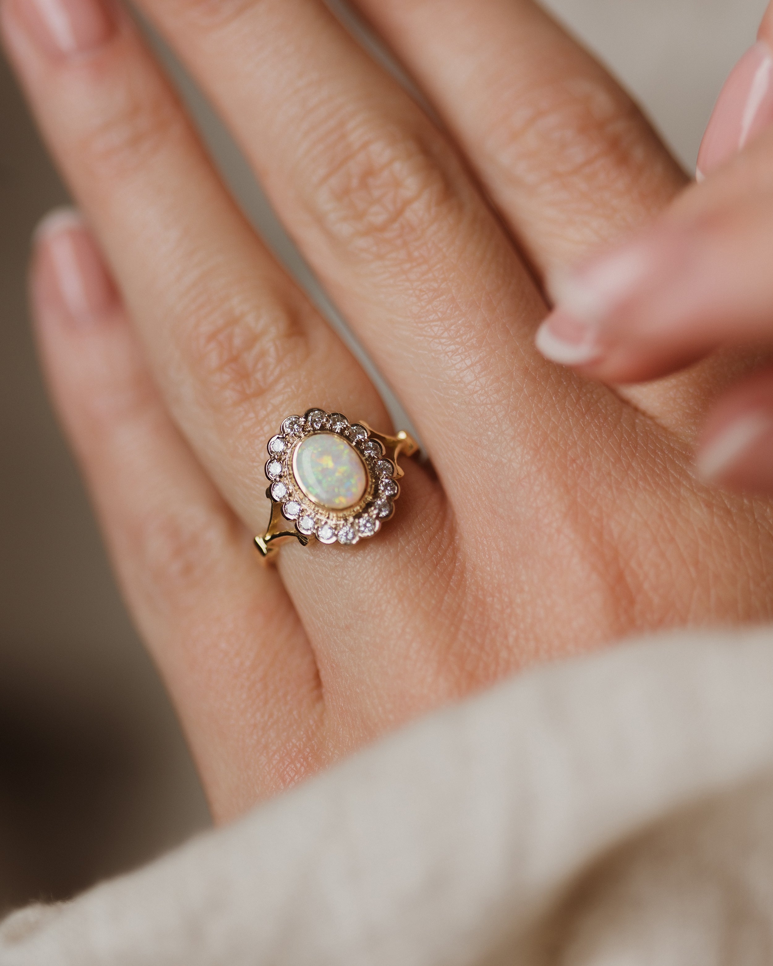 Charlotte 1994 Vintage 18ct Gold Opal & Diamond Cluster Ring
