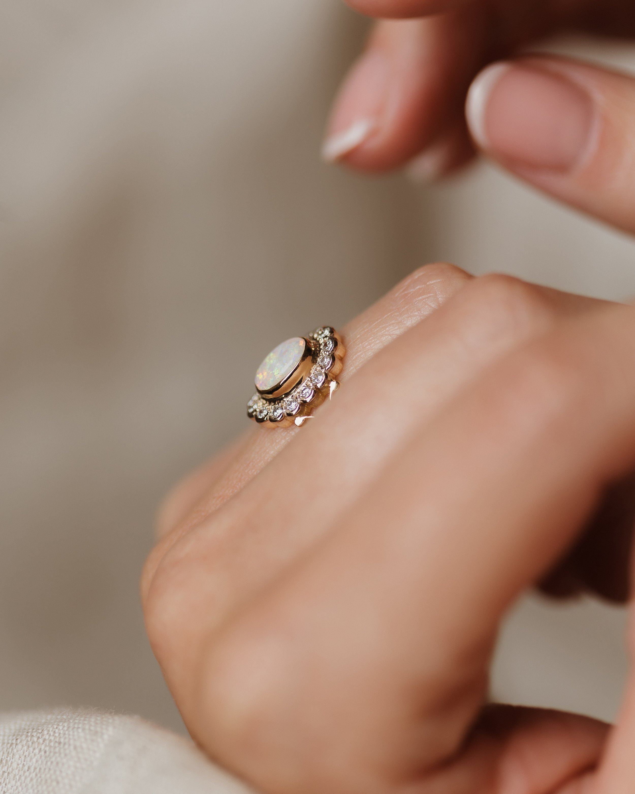 Charlotte 1994 Vintage 18ct Gold Opal & Diamond Cluster Ring
