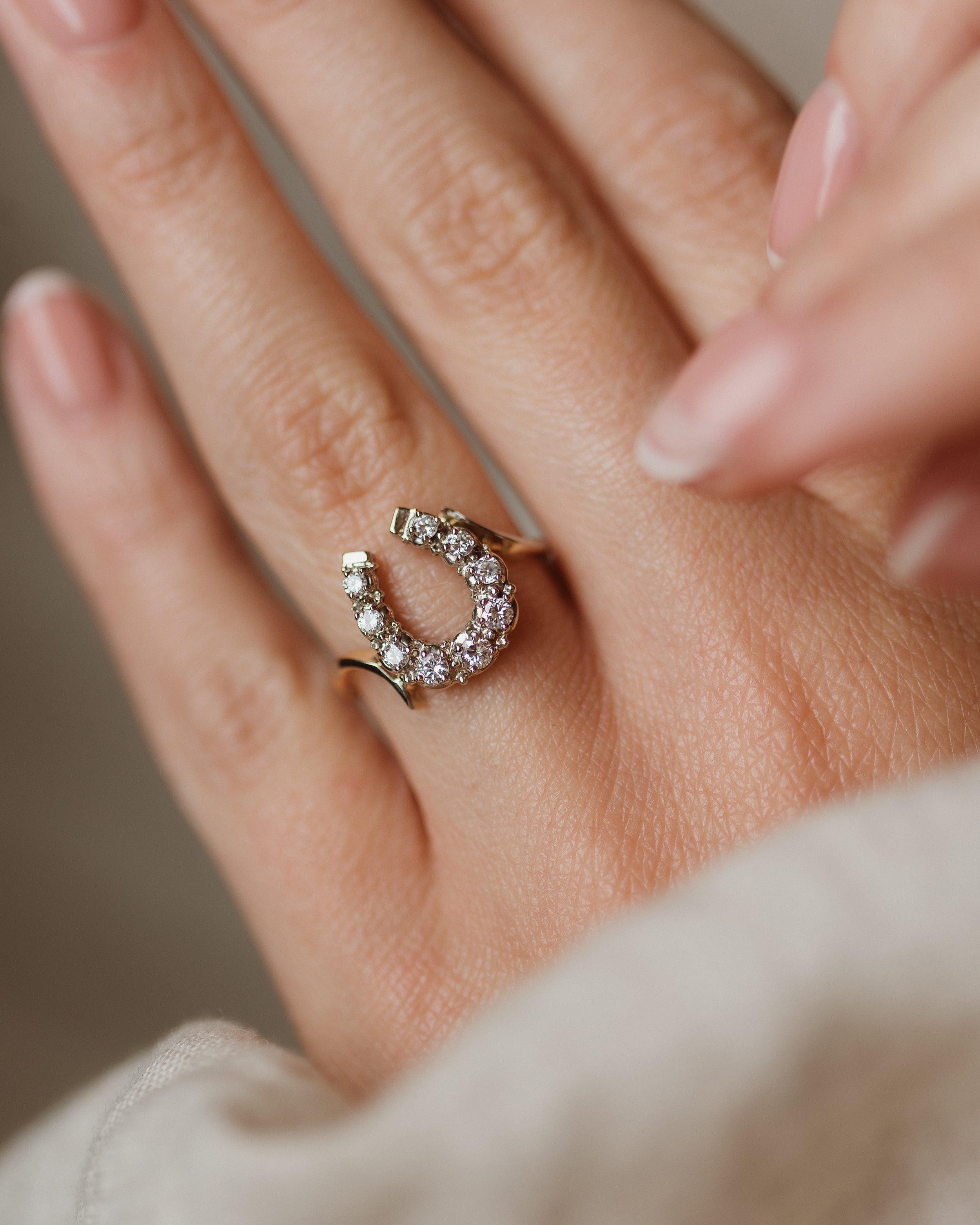Image of Marie 1988 Vintage 14ct Gold Diamond Horseshoe Ring