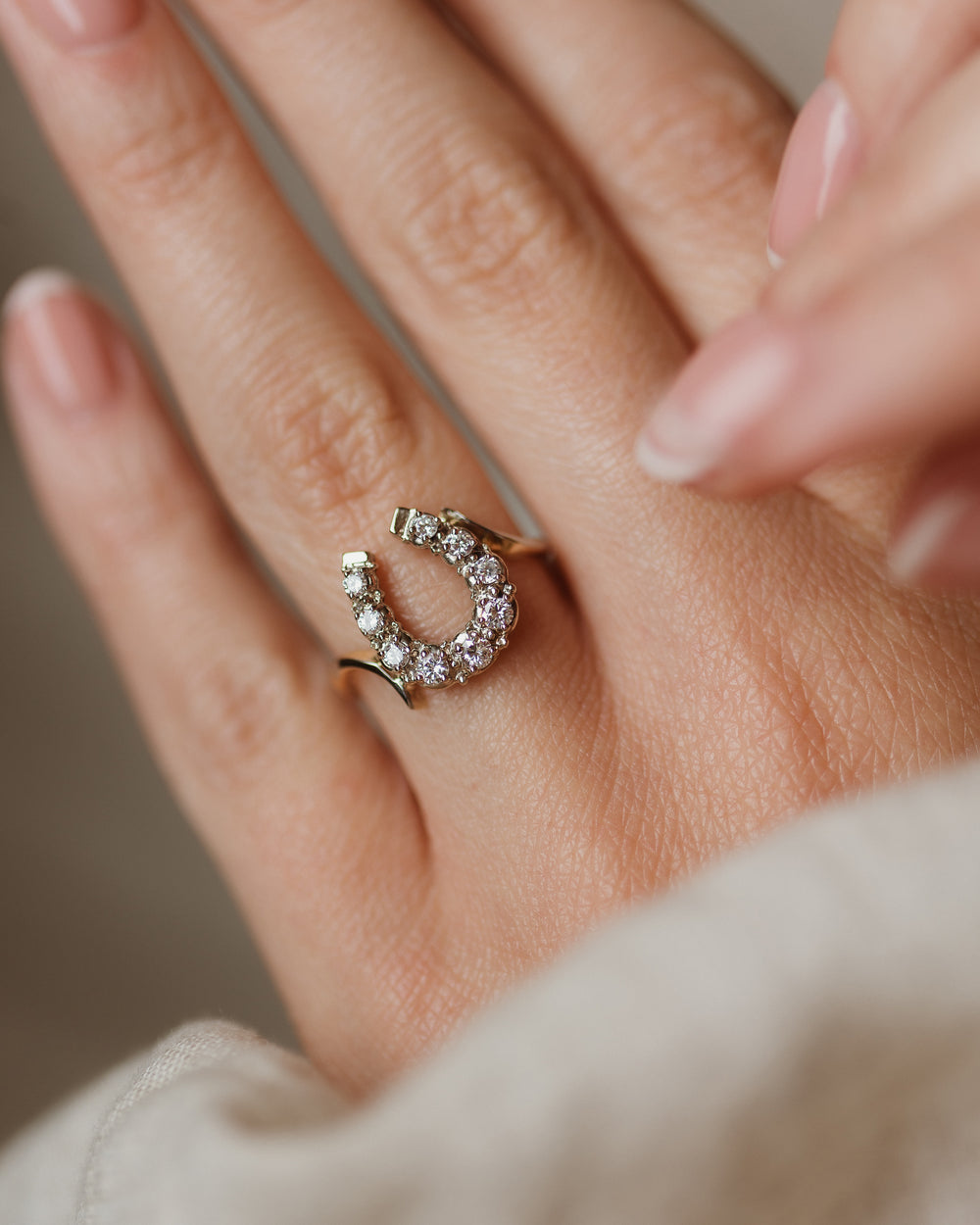 Marie 1988 Vintage 14ct Gold Diamond Horseshoe Ring