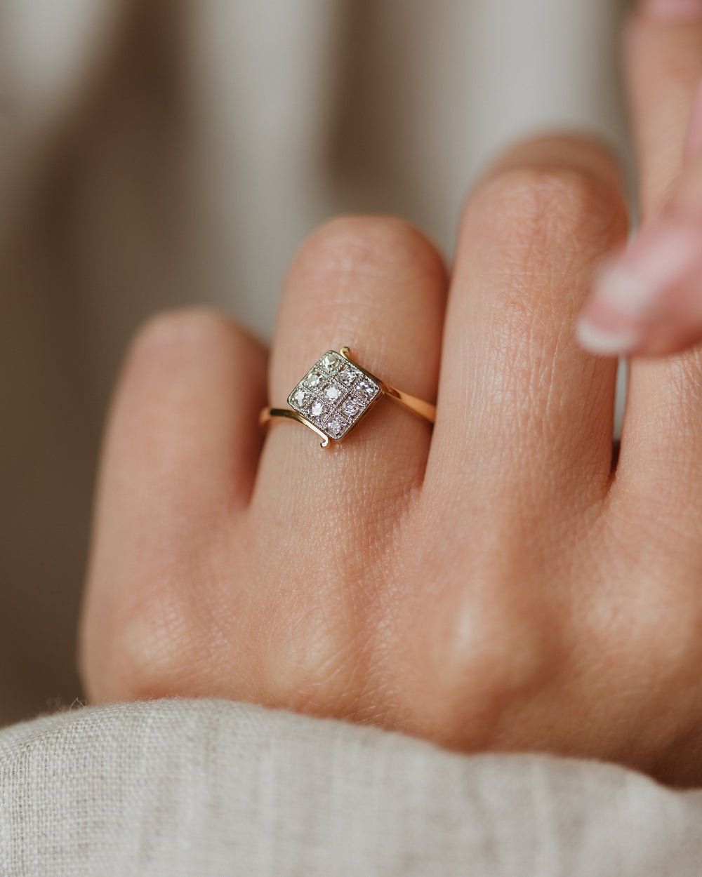 Berthe Antique Art Deco 18ct Gold Diamond Cluster Ring