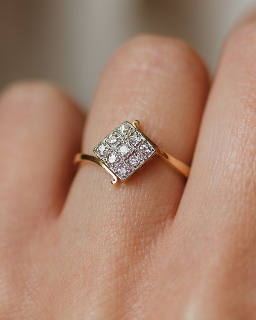 Berthe Antique Art Deco 18ct Gold Diamond Cluster Ring