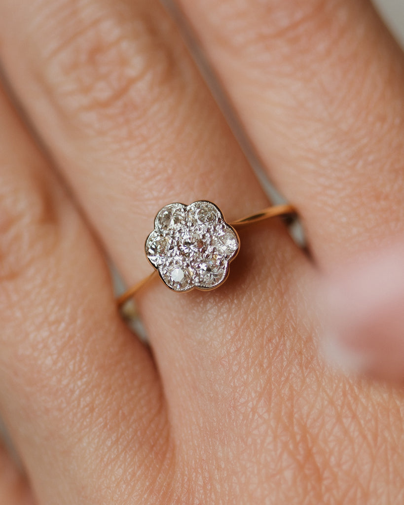 Georgina Antique 18ct Gold Diamond Daisy Cluster Ring