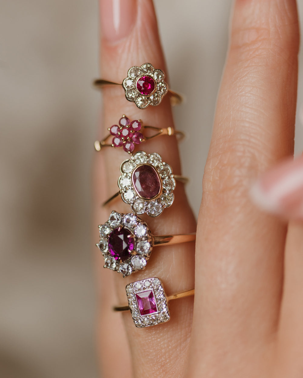 Patricia Antique 15ct Gold Ruby & White Sapphire Cluster Ring