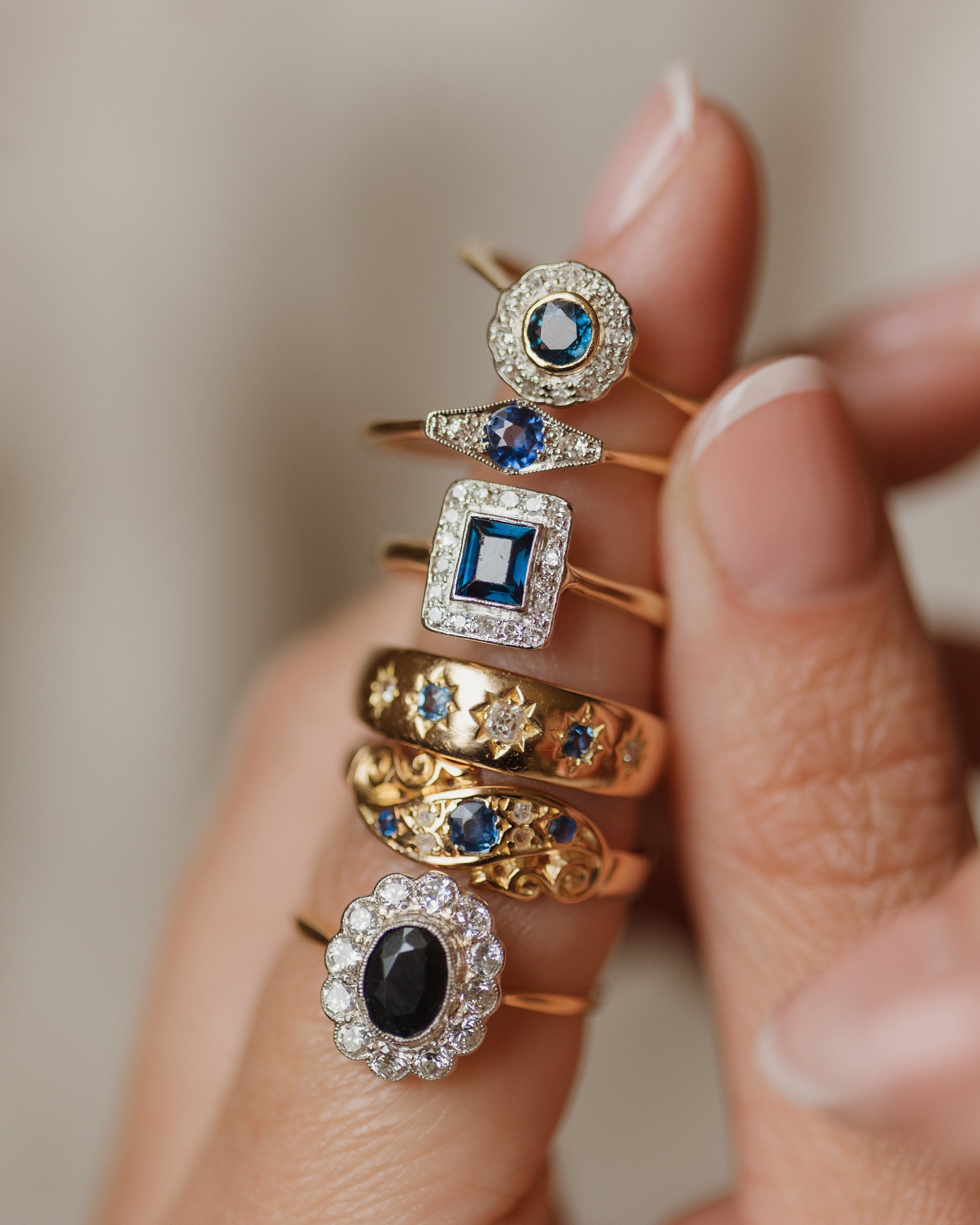 Image of Jean Antique 18ct Gold Sapphire & Diamond Cluster Ring
