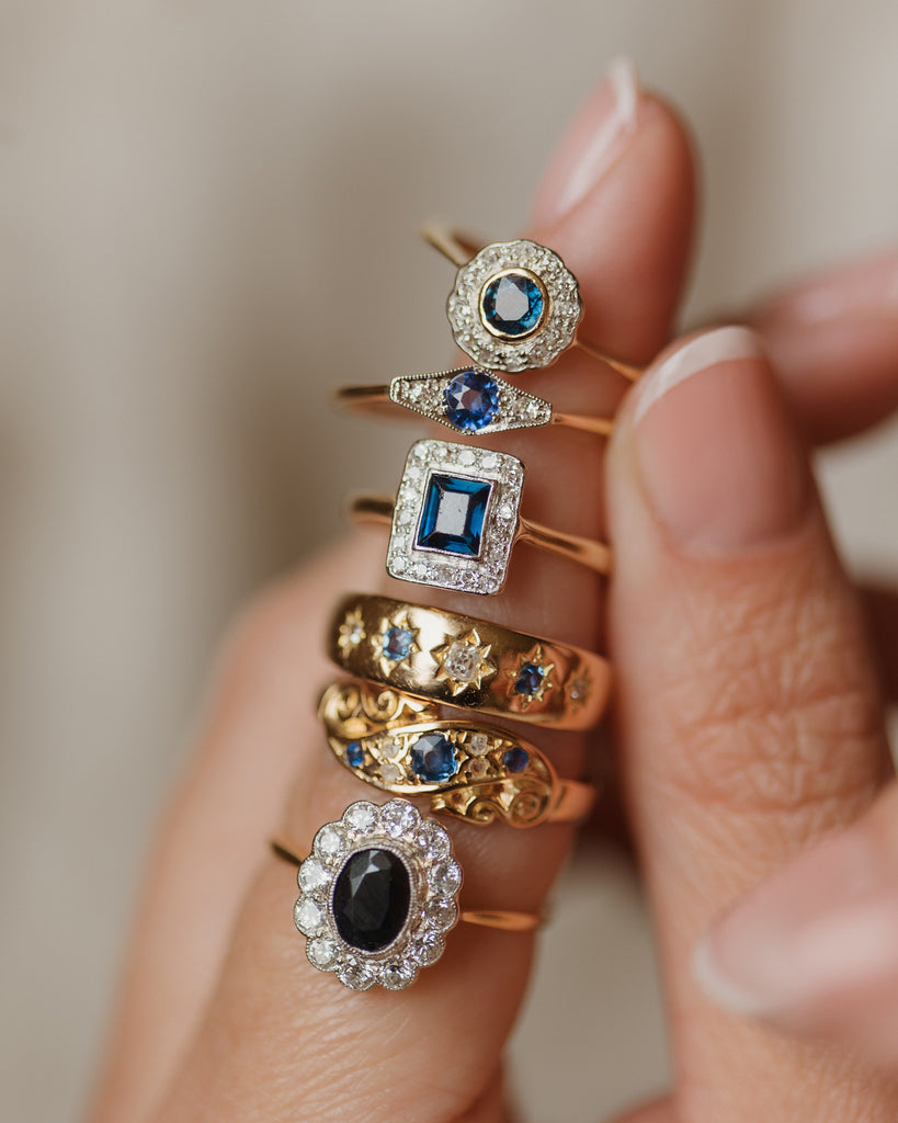 Jean Antique 18ct Gold Sapphire & Diamond Cluster Ring