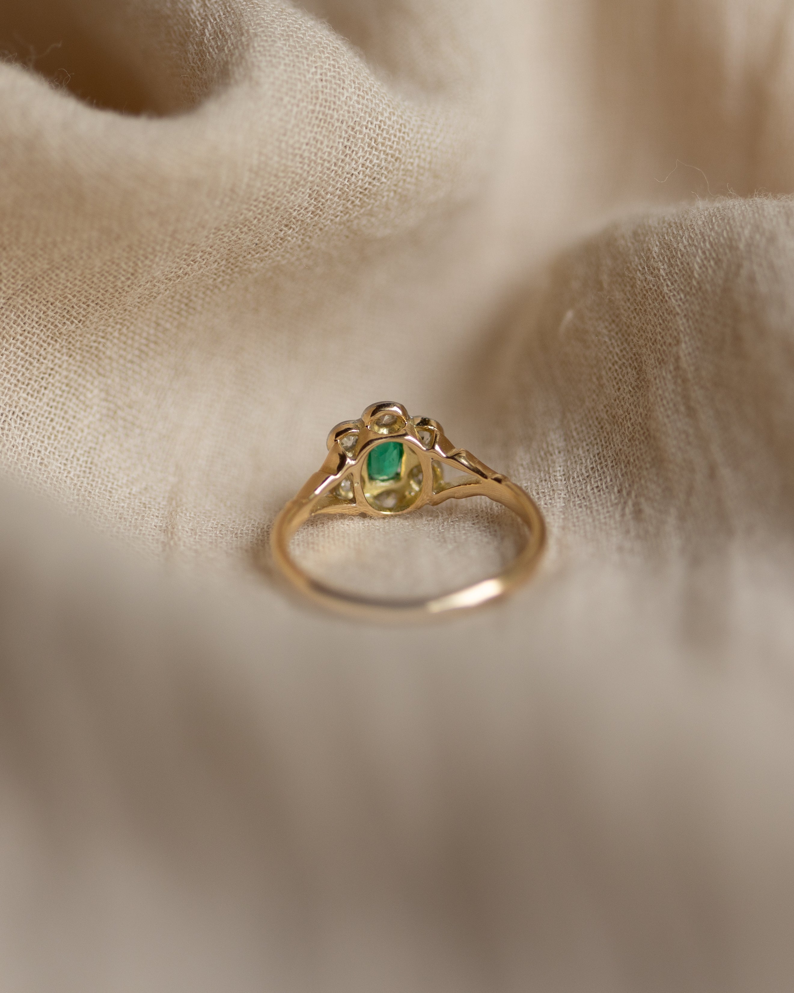 Eleanor Antique 14ct Gold Emerald & Diamond Cluster Ring