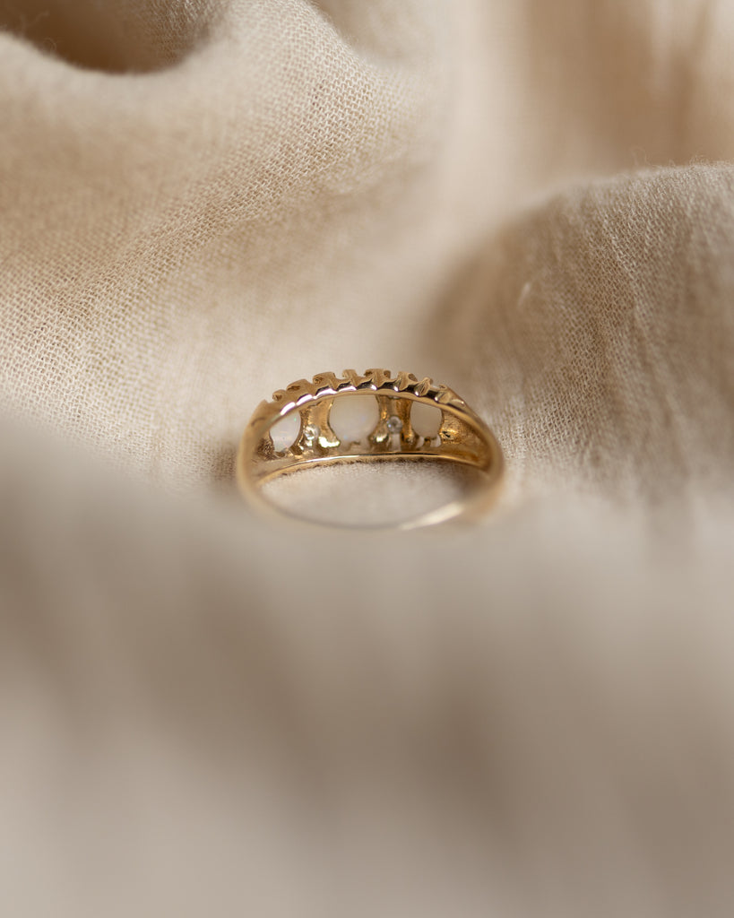 Jacqueline 1993 Vintage 9ct Gold Opal & Diamond Seven Stone Ring