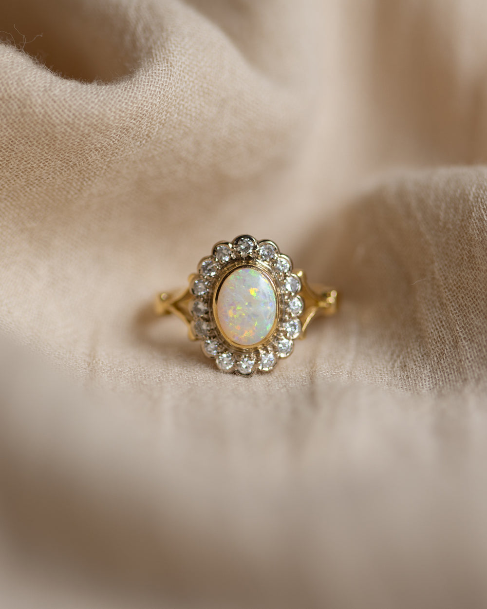 Charlotte 1994 Vintage 18ct Gold Opal & Diamond Cluster Ring