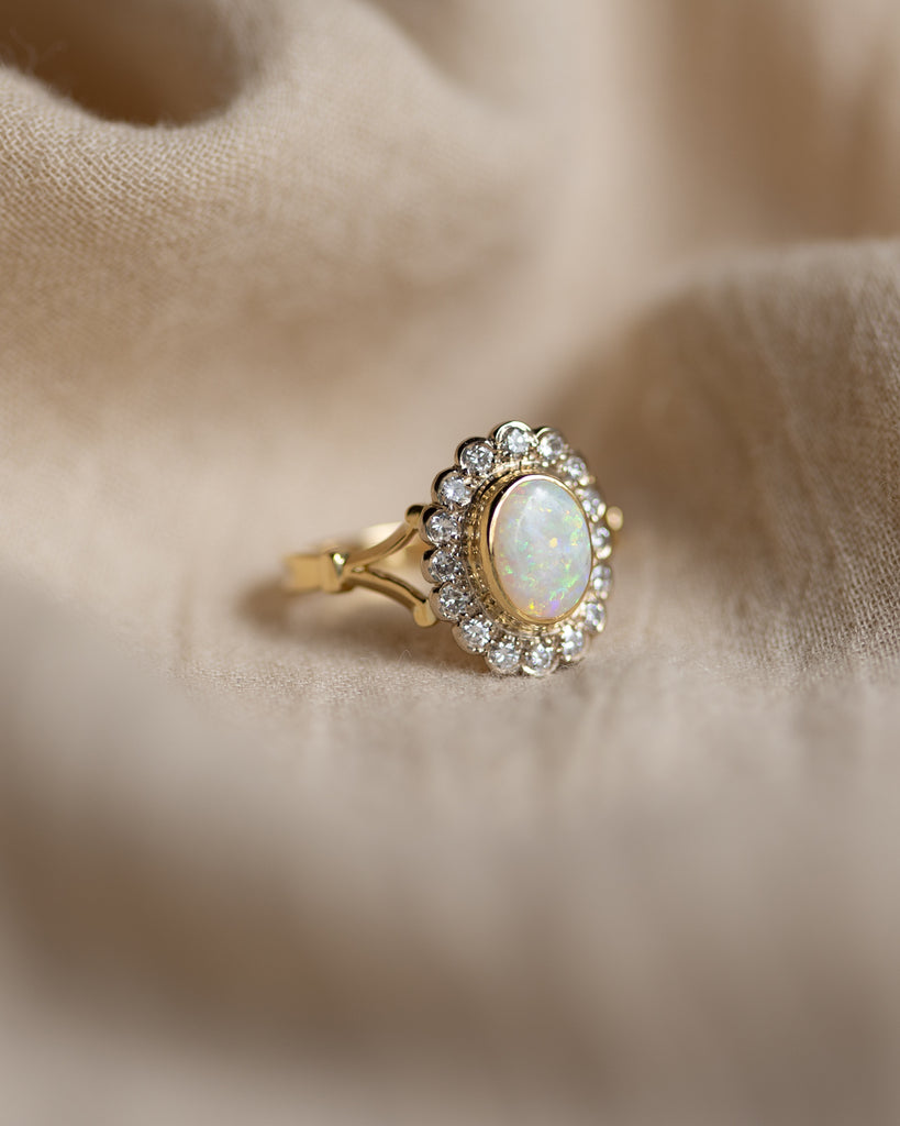 Charlotte 1994 Vintage 18ct Gold Opal & Diamond Cluster Ring