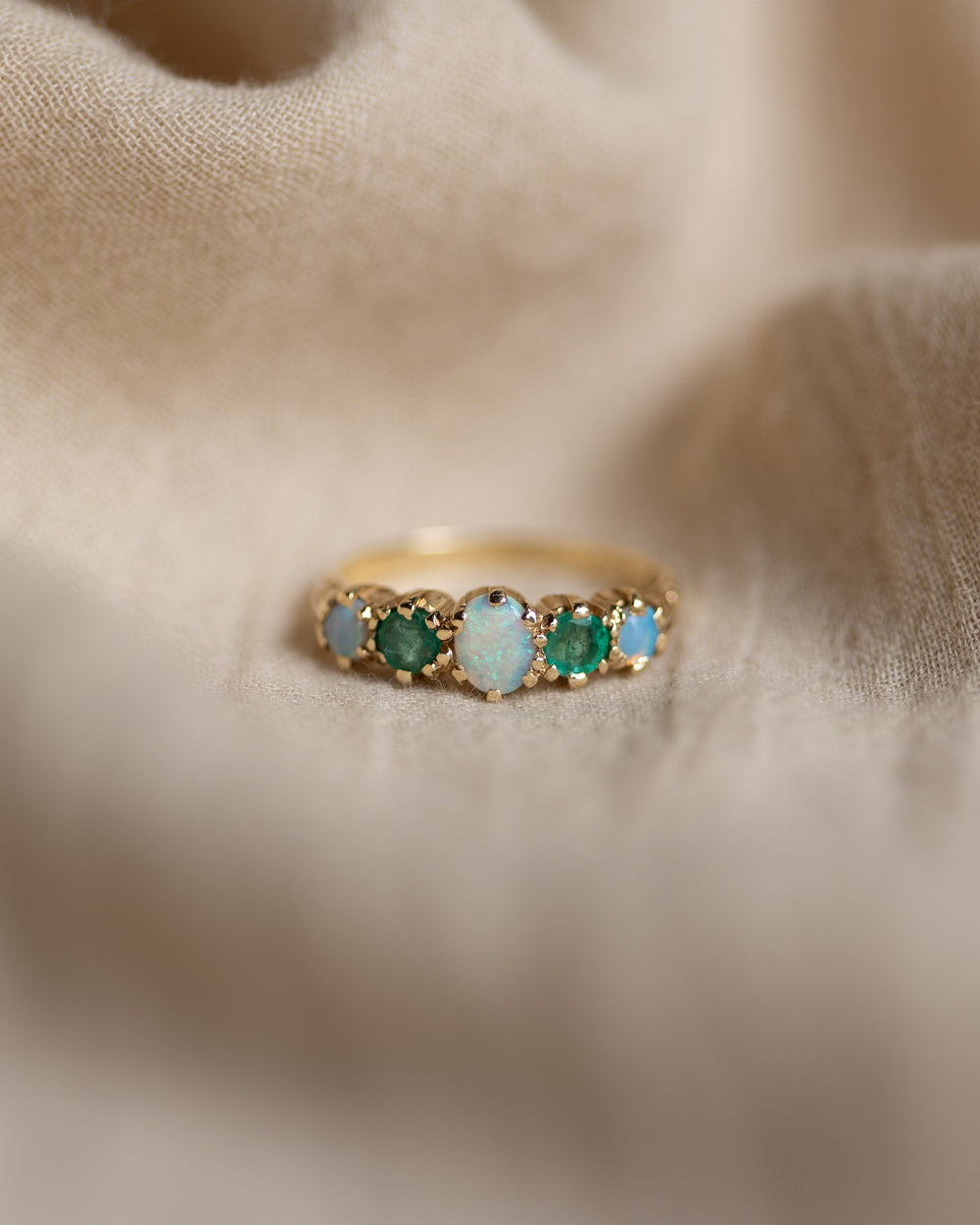 Monique Vintage 9ct Gold Opal & Emerald Five Stone Ring