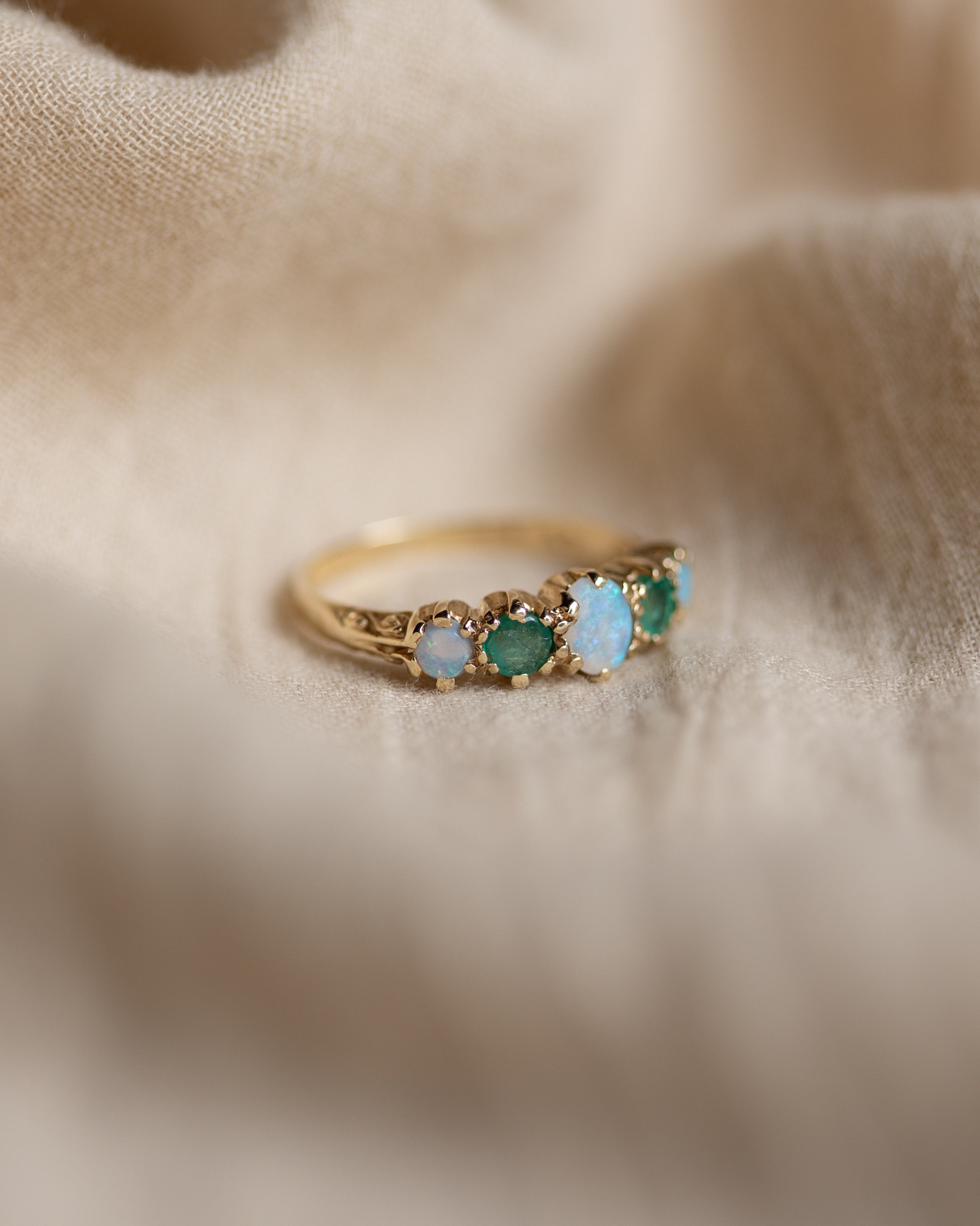 Monique Vintage 9ct Gold Opal & Emerald Five Stone Ring