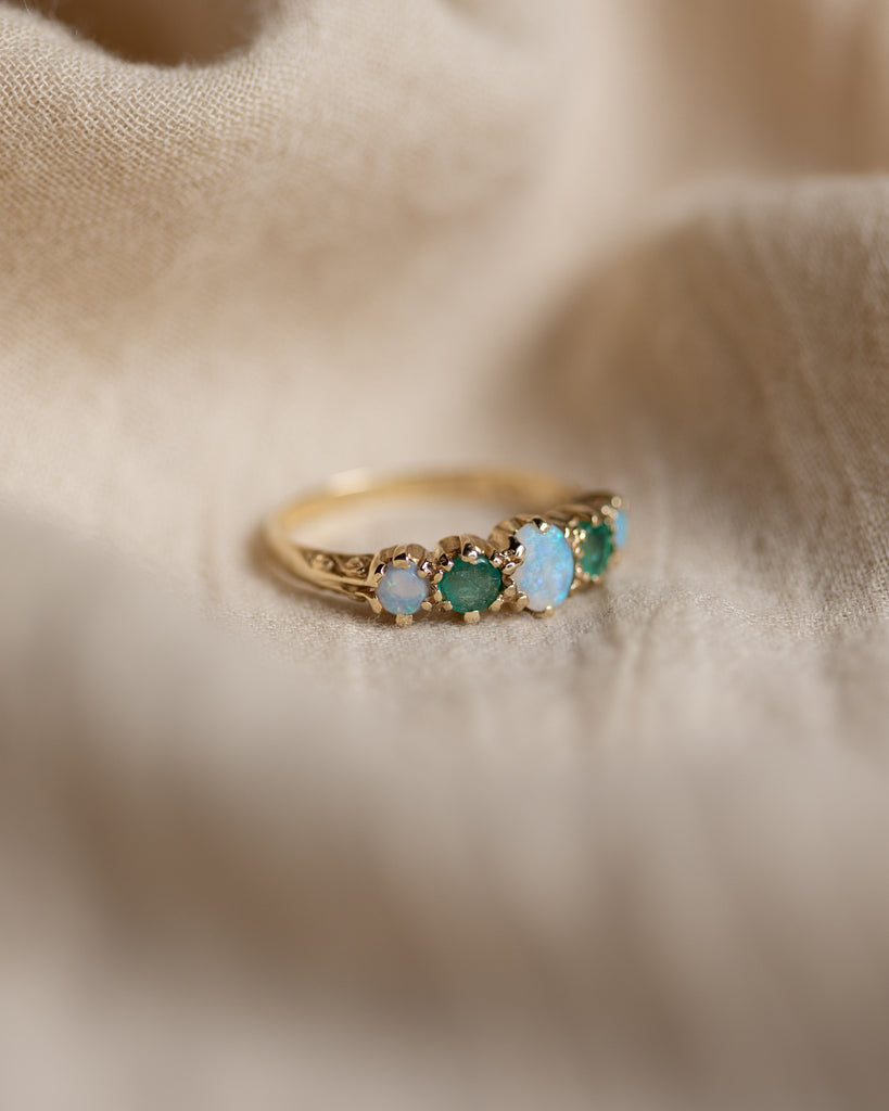 Monique Vintage 9ct Gold Opal & Emerald Five Stone Ring