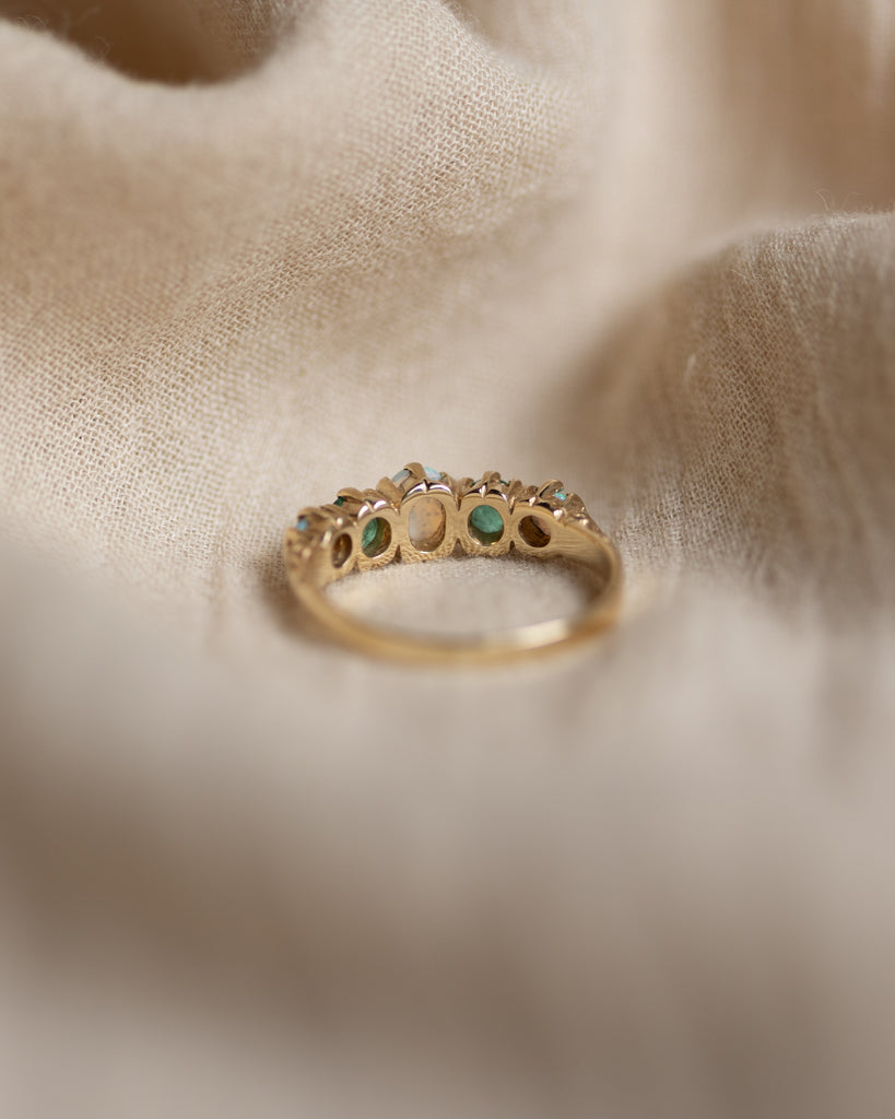 Monique Vintage 9ct Gold Opal & Emerald Five Stone Ring