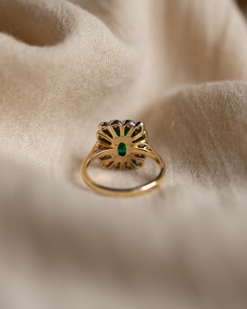 Colette 1990 Vintage 18ct Gold Emerald & Diamond Cluster Ring