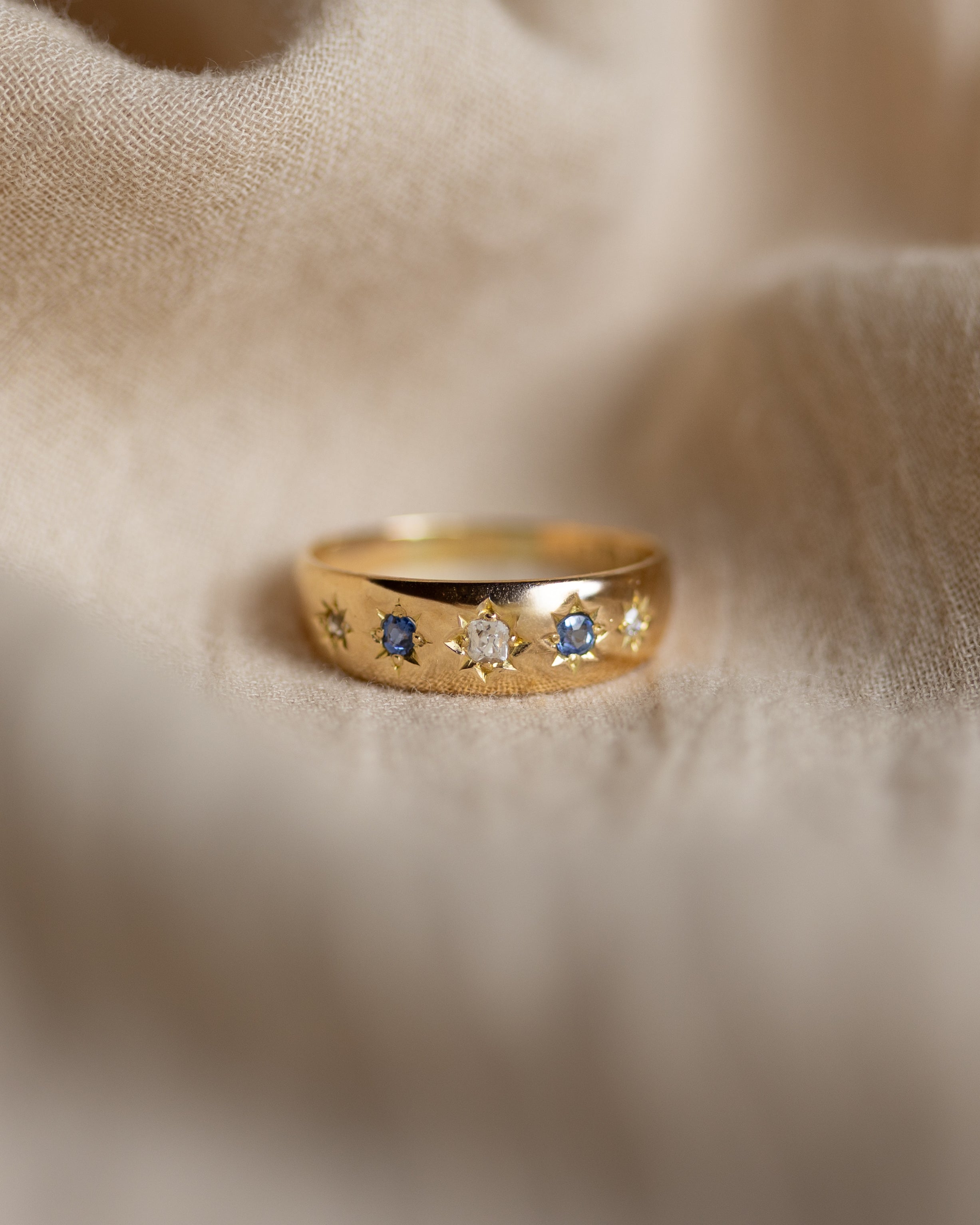 Annette 1888 Antique 18ct Gold Sapphire & Diamond Five Stone Ring