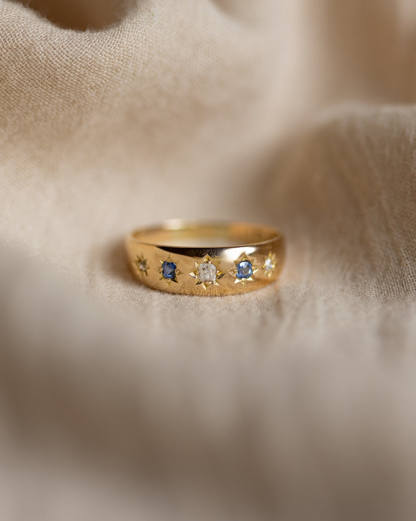 Annette 1888 Antique 18ct Gold Sapphire & Diamond Five Stone Ring