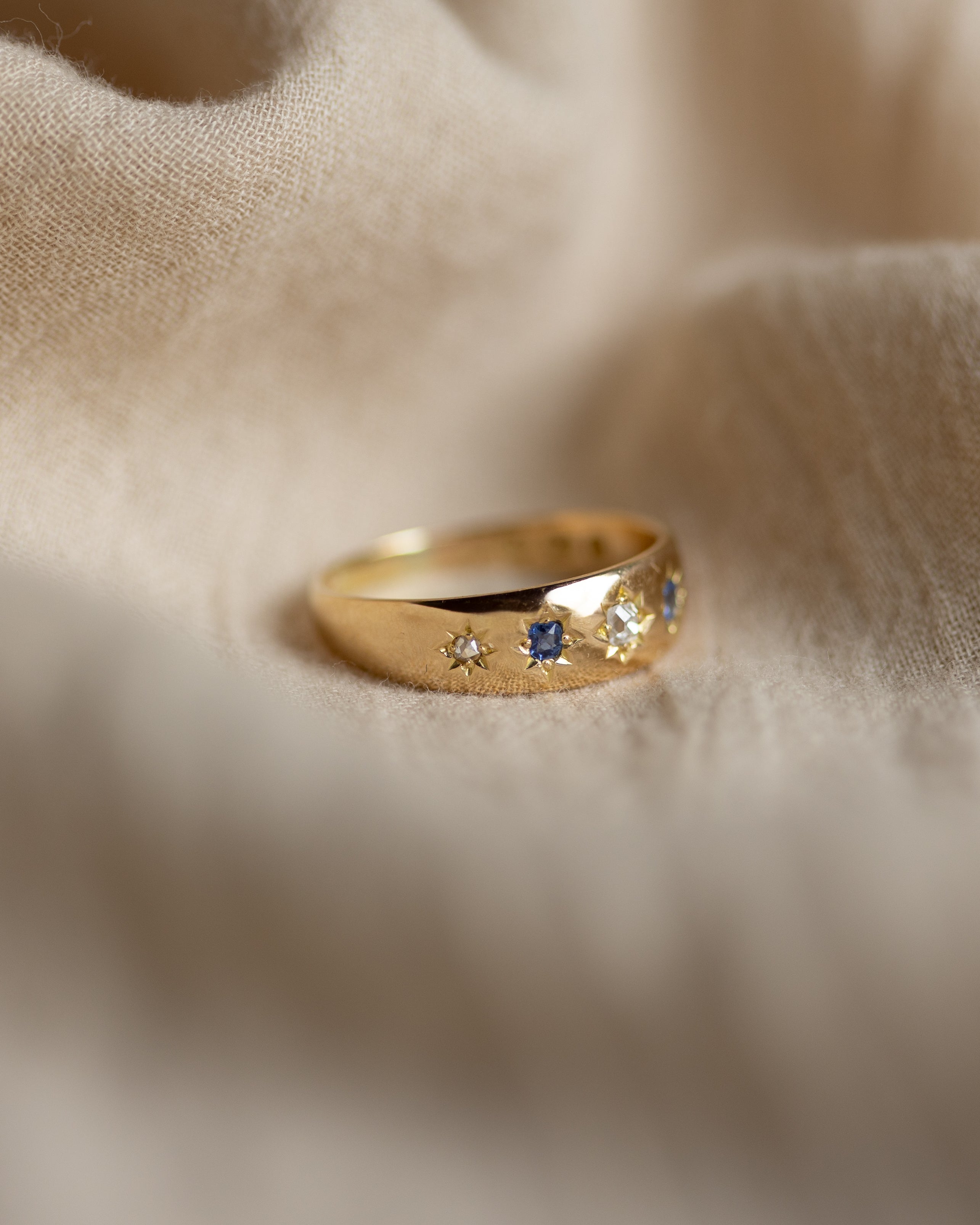 Annette 1888 Antique 18ct Gold Sapphire & Diamond Five Stone Ring