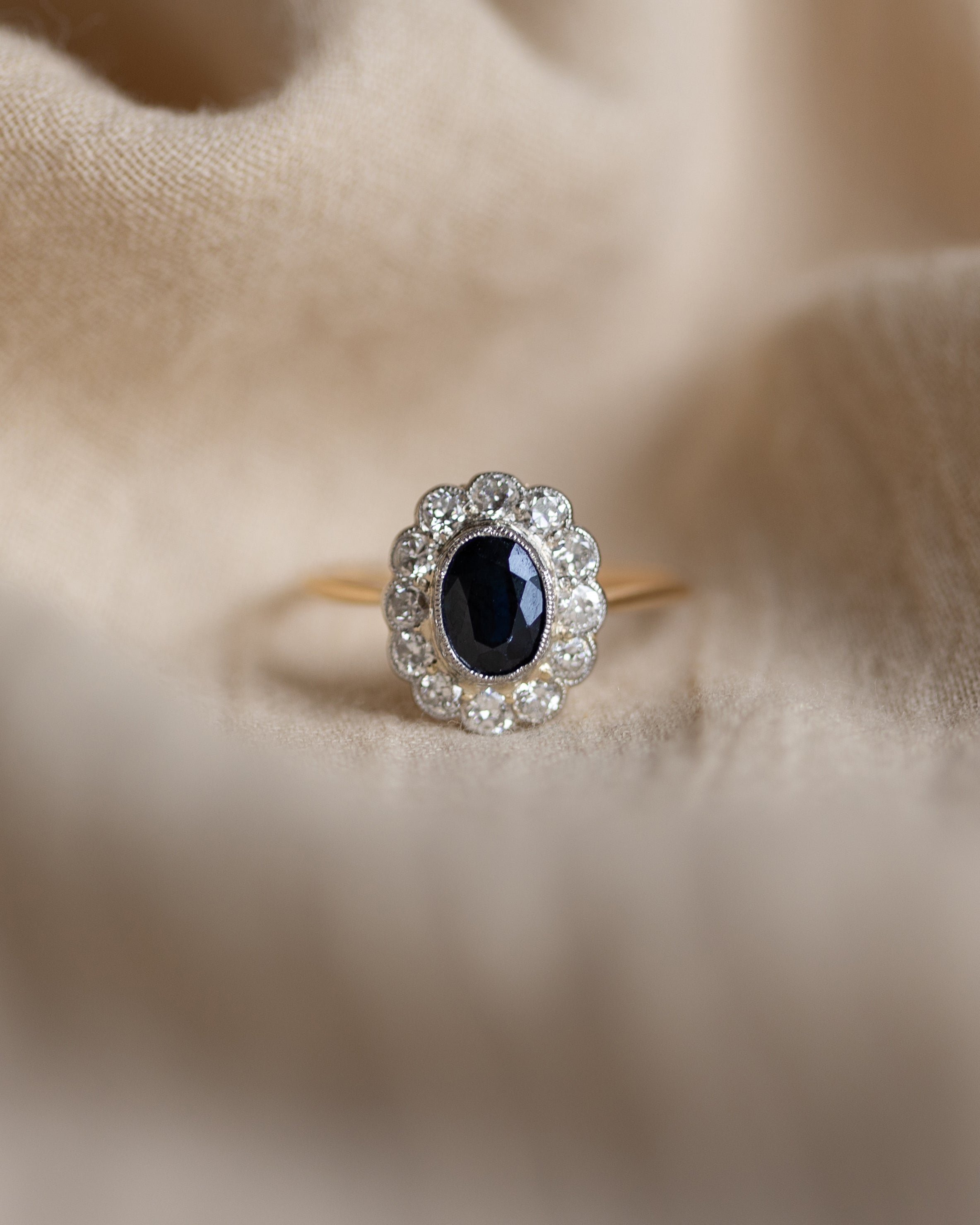 Clodagh Vintage 18ct Gold Sapphire & Diamond Cluster Ring