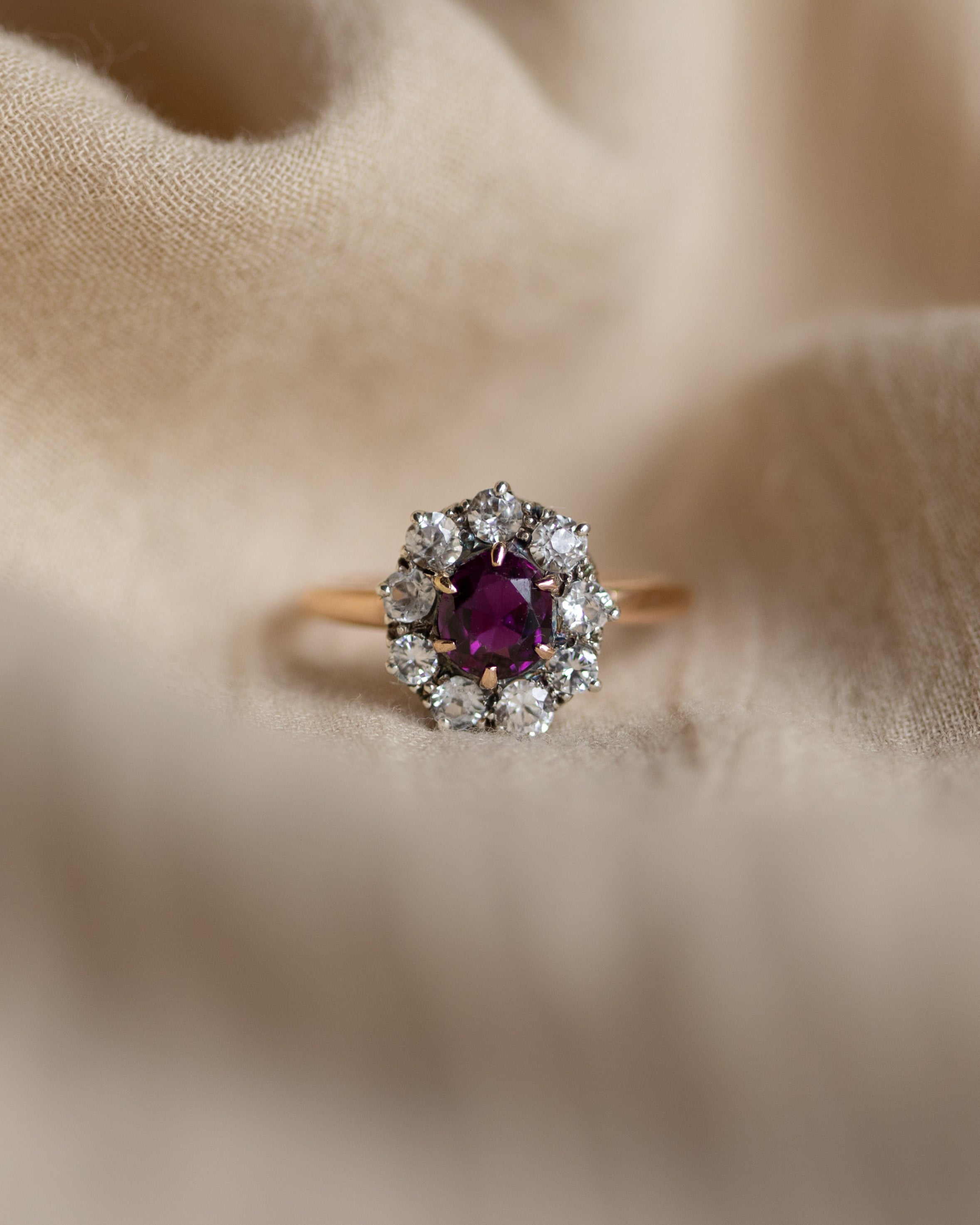 Patricia Antique 15ct Gold Ruby & White Sapphire Cluster Ring