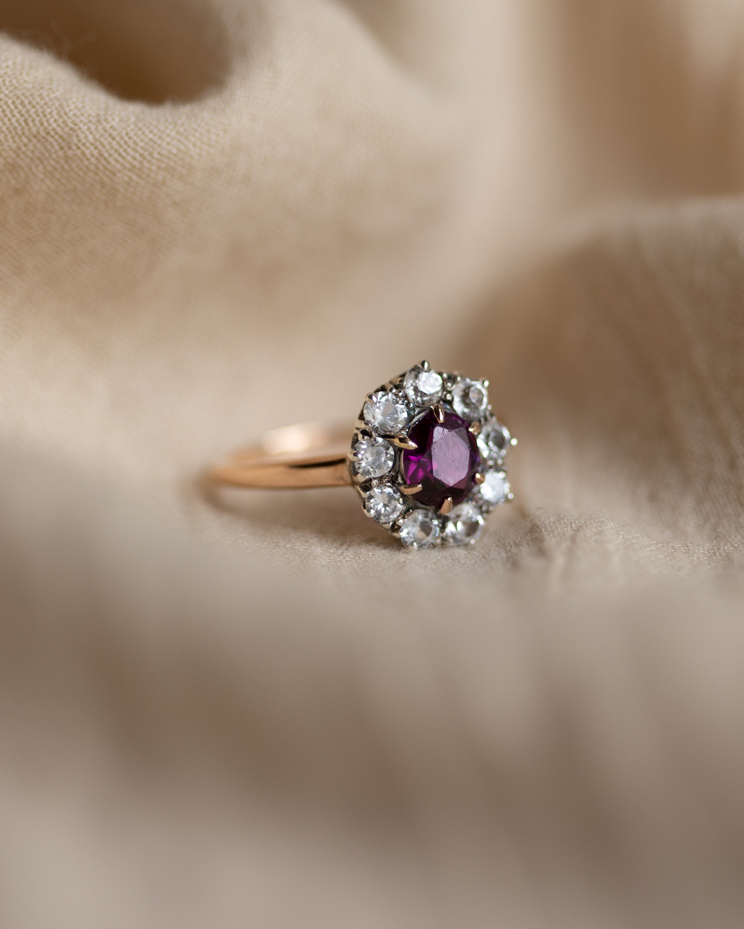 Patricia Antique 15ct Gold Ruby & White Sapphire Cluster Ring