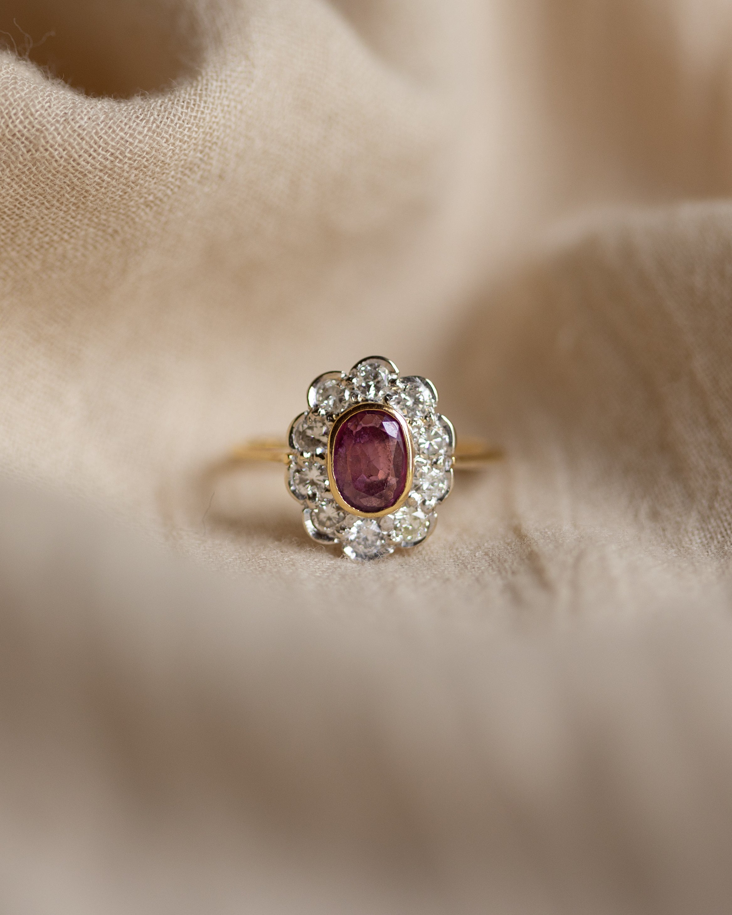 Juliette 1996 Vintage 18ct Gold Pink Sapphire & Diamond Cluster Ring