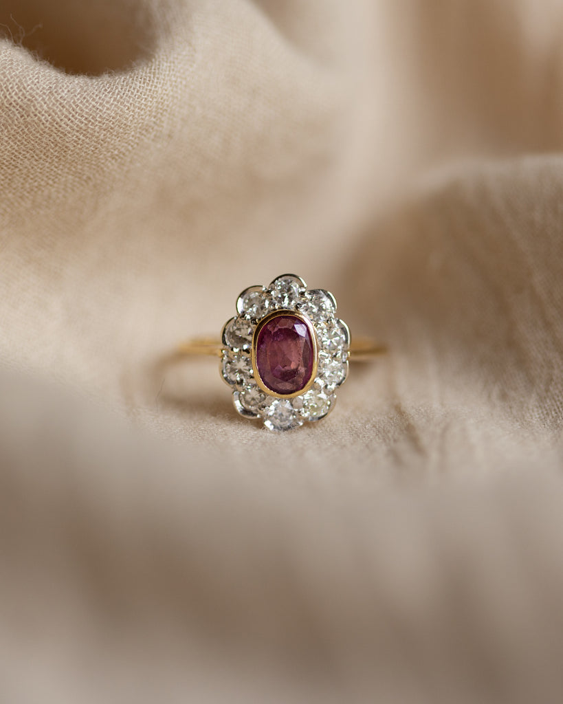Juliette 1996 Vintage 18ct Gold Pink Sapphire & Diamond Cluster Ring