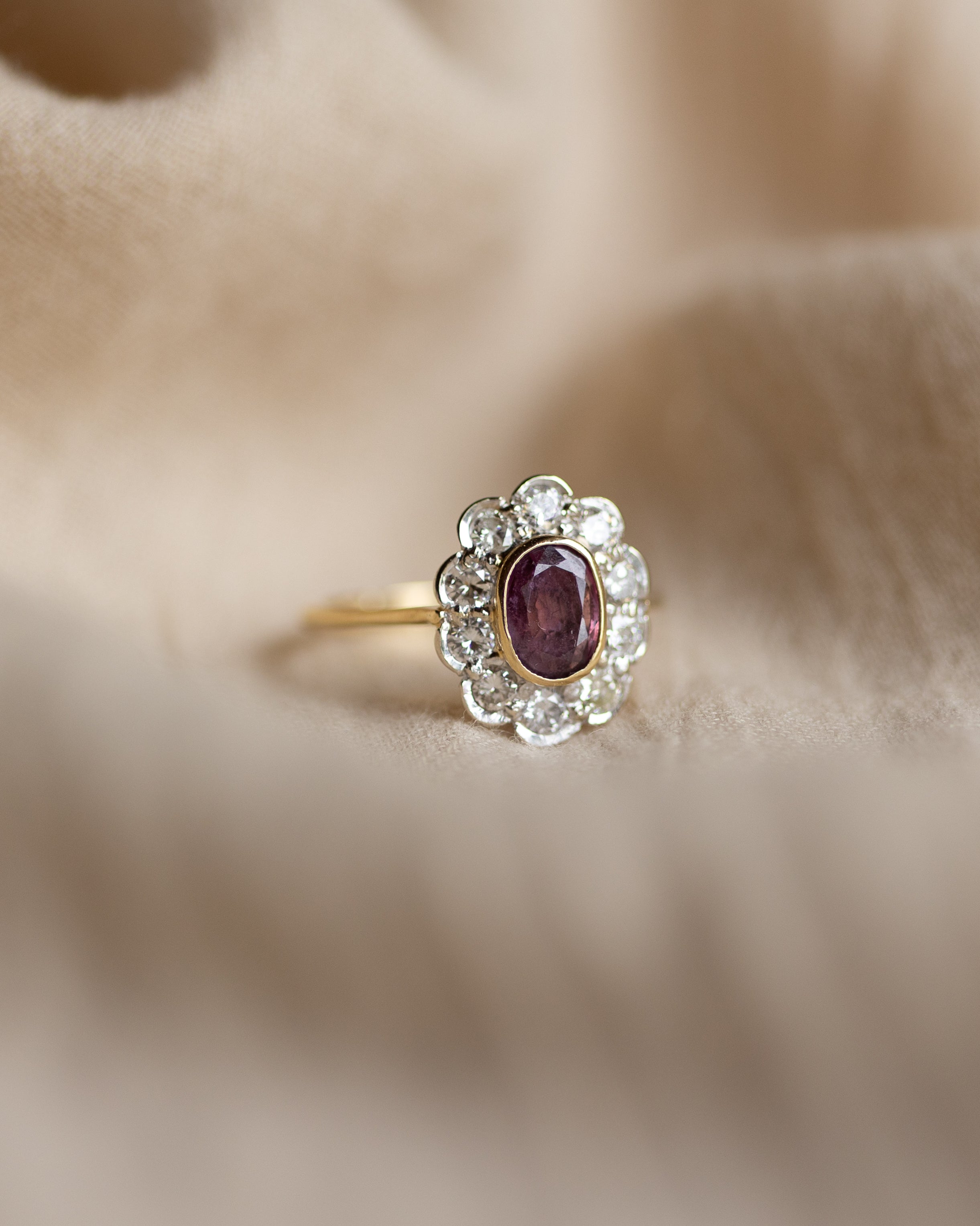 Juliette 1996 Vintage 18ct Gold Pink Sapphire & Diamond Cluster Ring