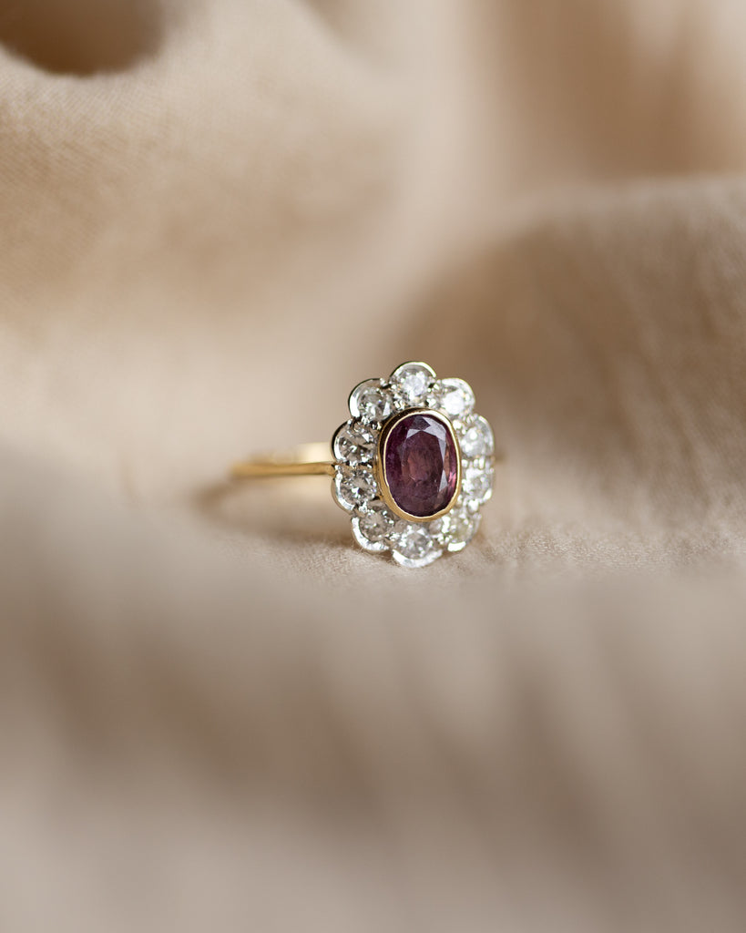 Juliette 1996 Vintage 18ct Gold Pink Sapphire & Diamond Cluster Ring